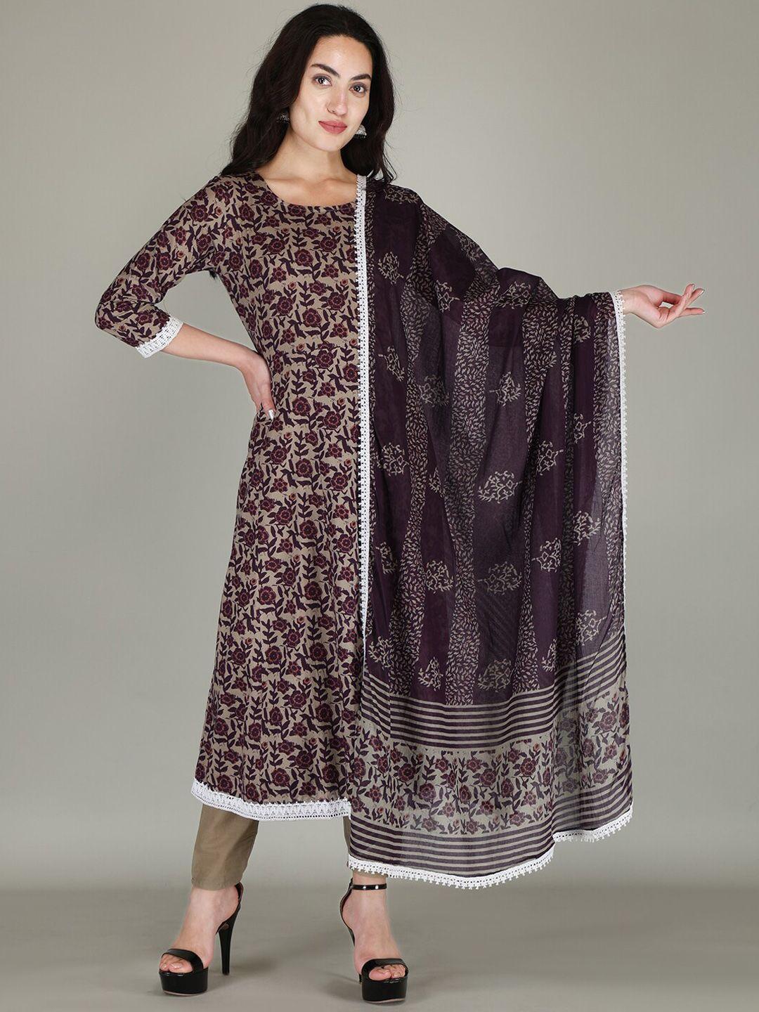 parthvi floral printed regular phulkari kurta with trousers & dupatta