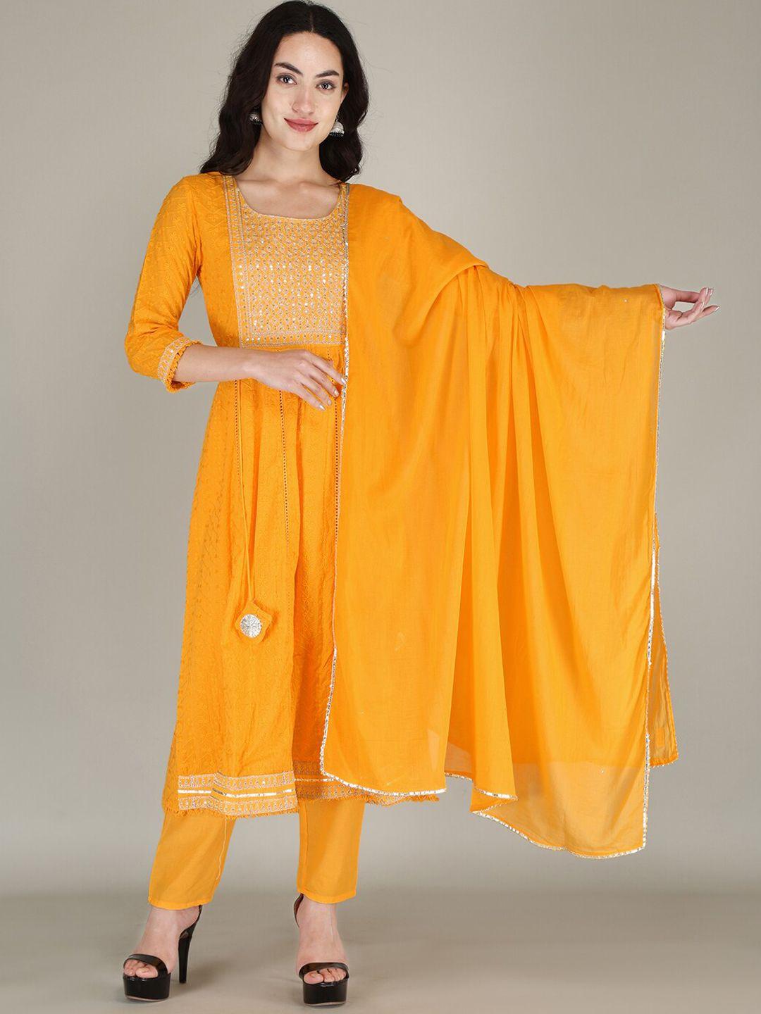 parthvi ethnic motifs embroidered regular kurta with trousers & dupatta