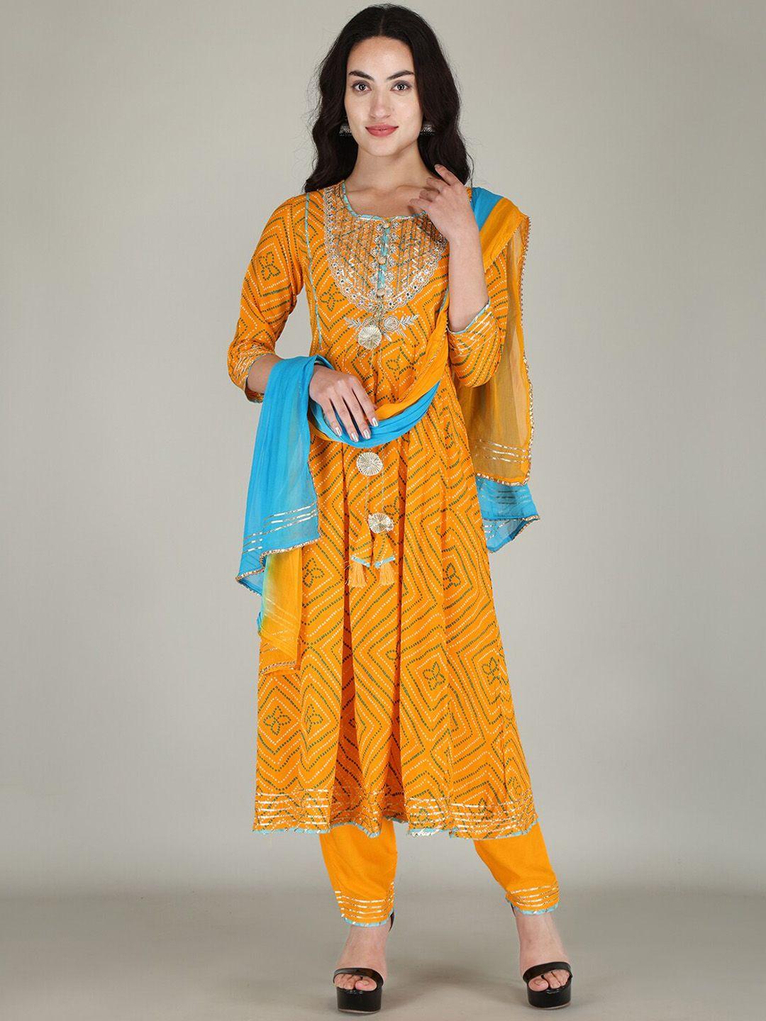 parthvi leheriya printed regular gotta patti kurta with trousers & dupatta