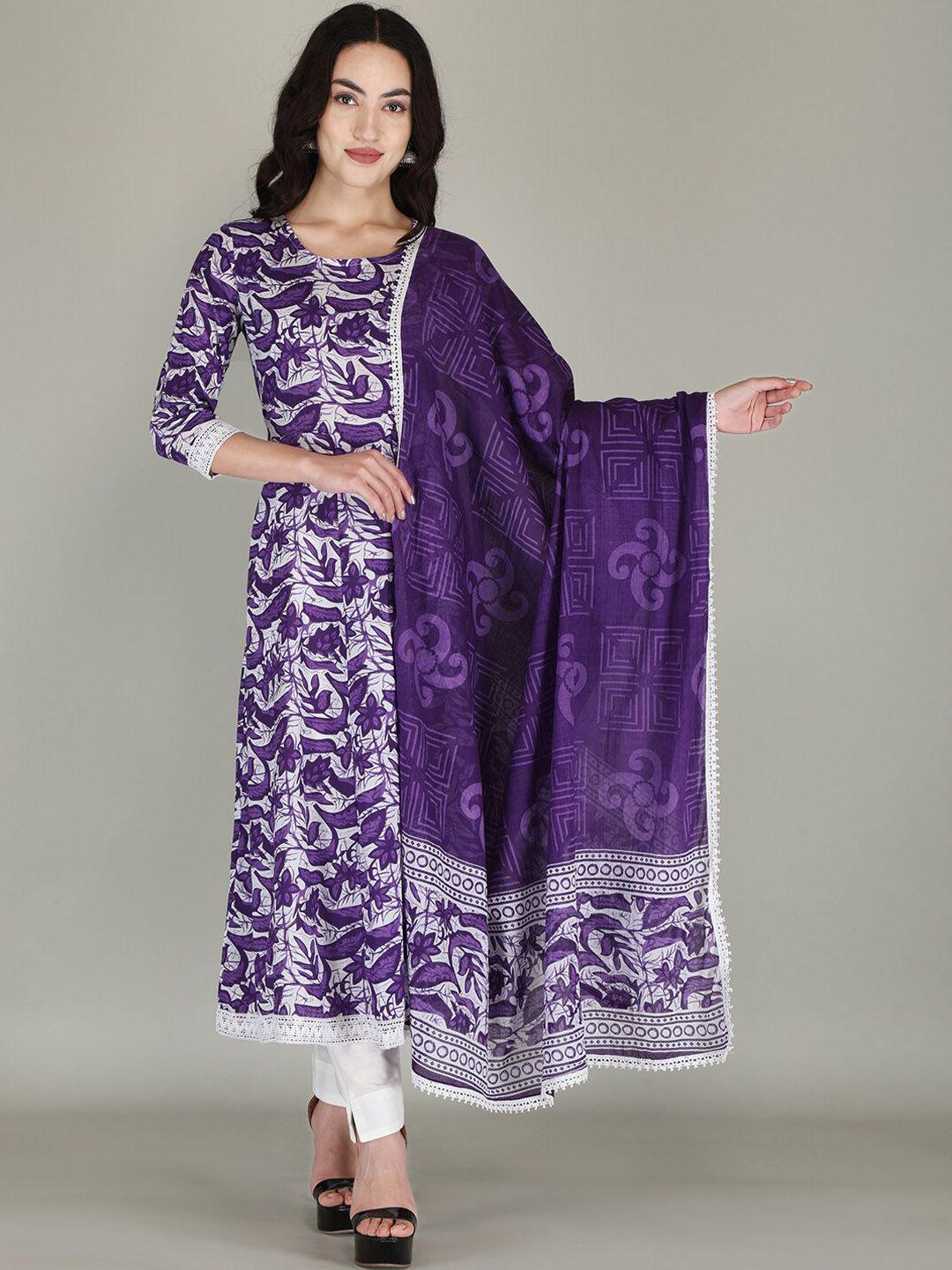 parthvi floral printed regular anarkali kurta with trousers & dupatta