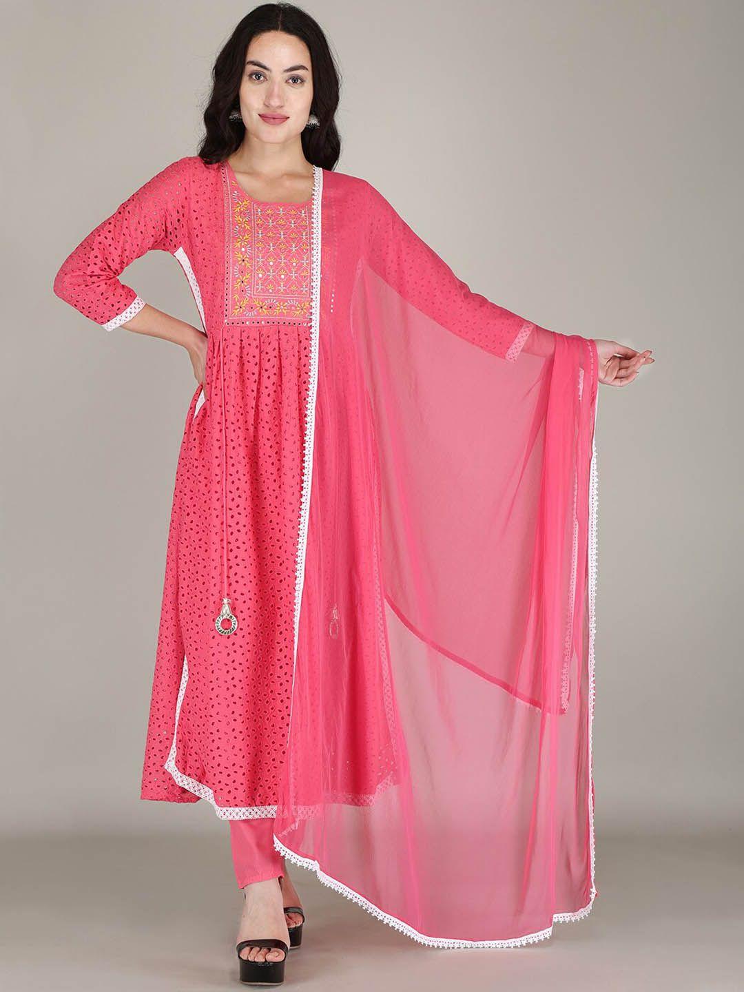 parthvi ethnic motifs embroidered pleated mirror work kurta with trousers & dupatta