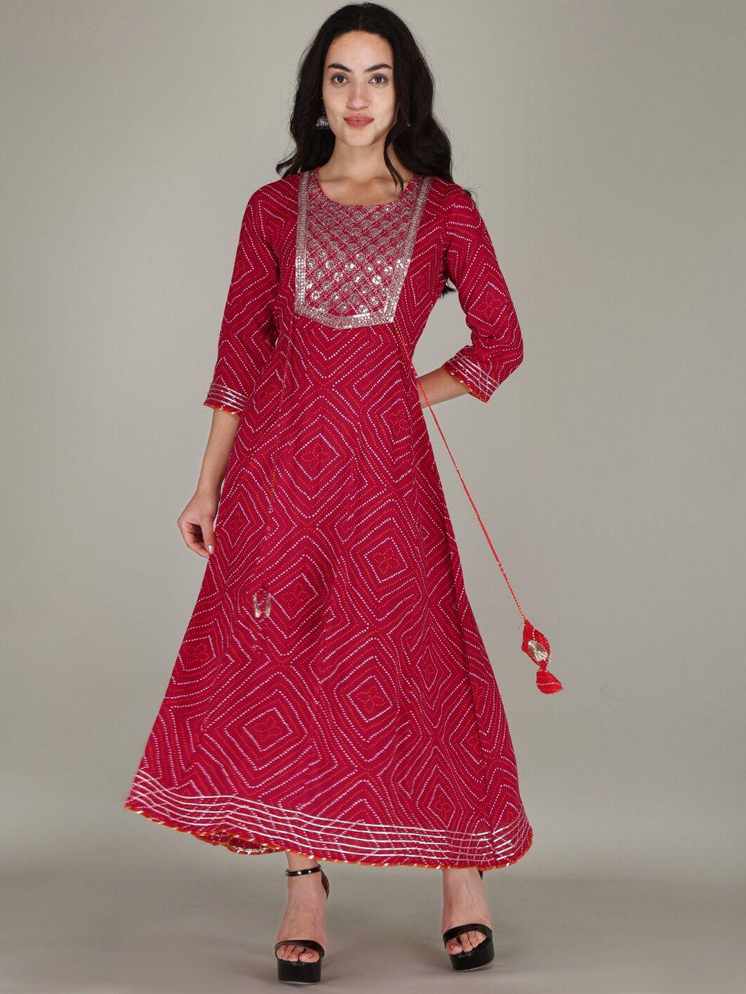 parthvi bandhani printed sequinned anarkali kurta with trousers & dupatta