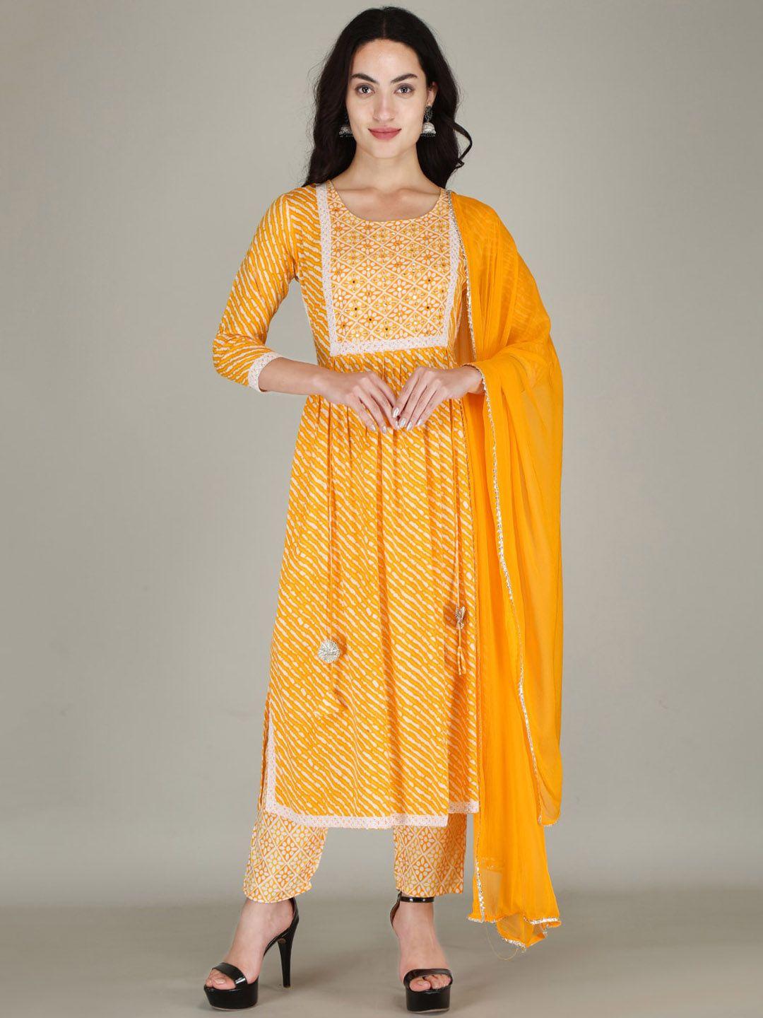 parthvi abstract printed thread work straight kurta with trousers & dupatta