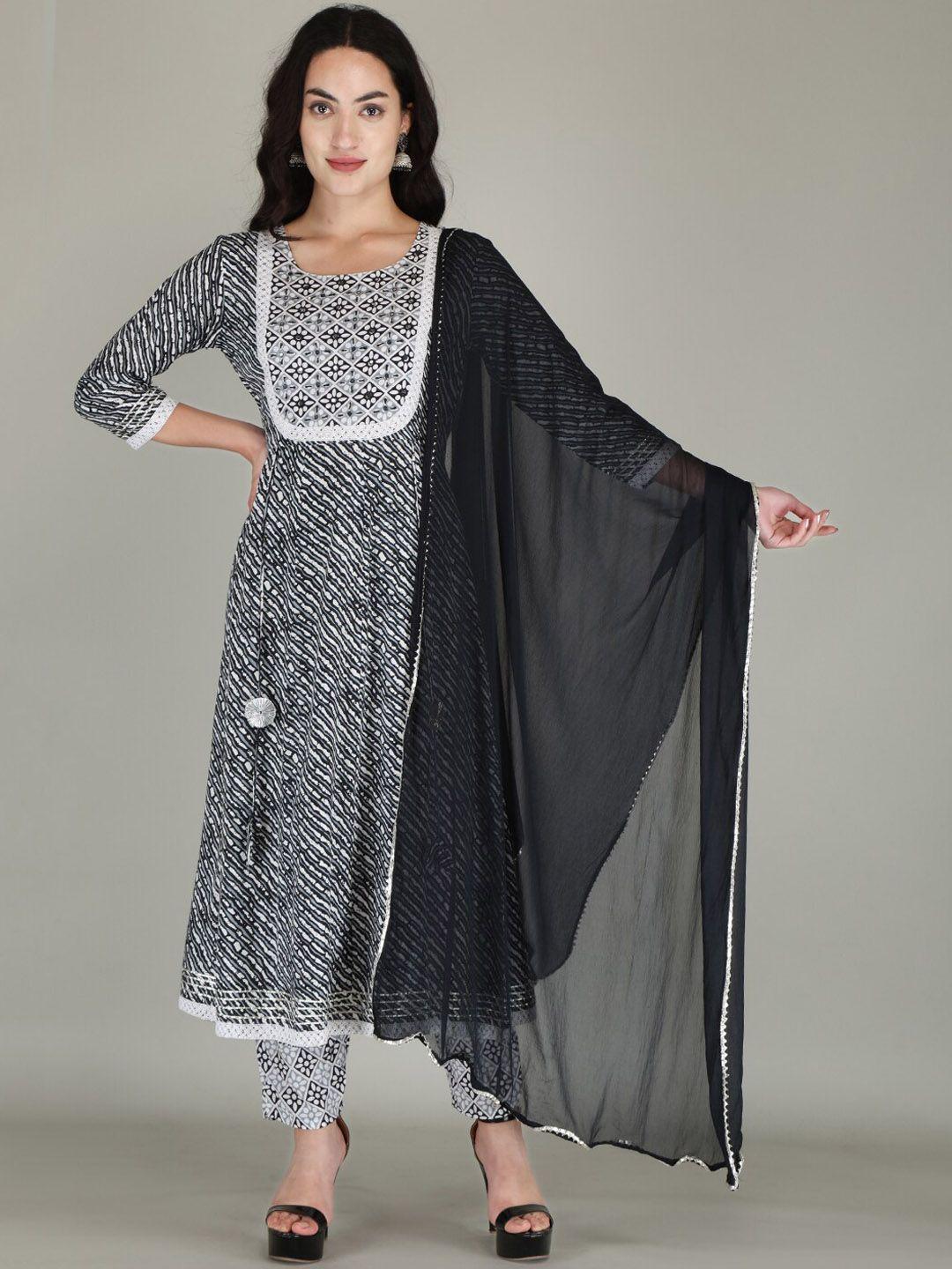 parthvi leheriya printed regular kurta with trousers & dupatta