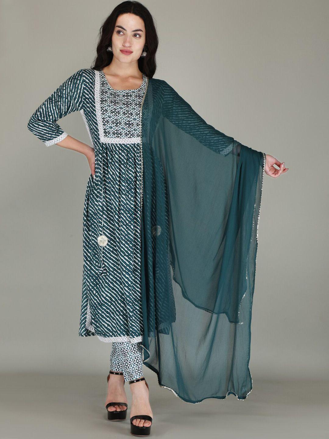 parthvi abstract printed thread work straight kurta with trousers & dupatta