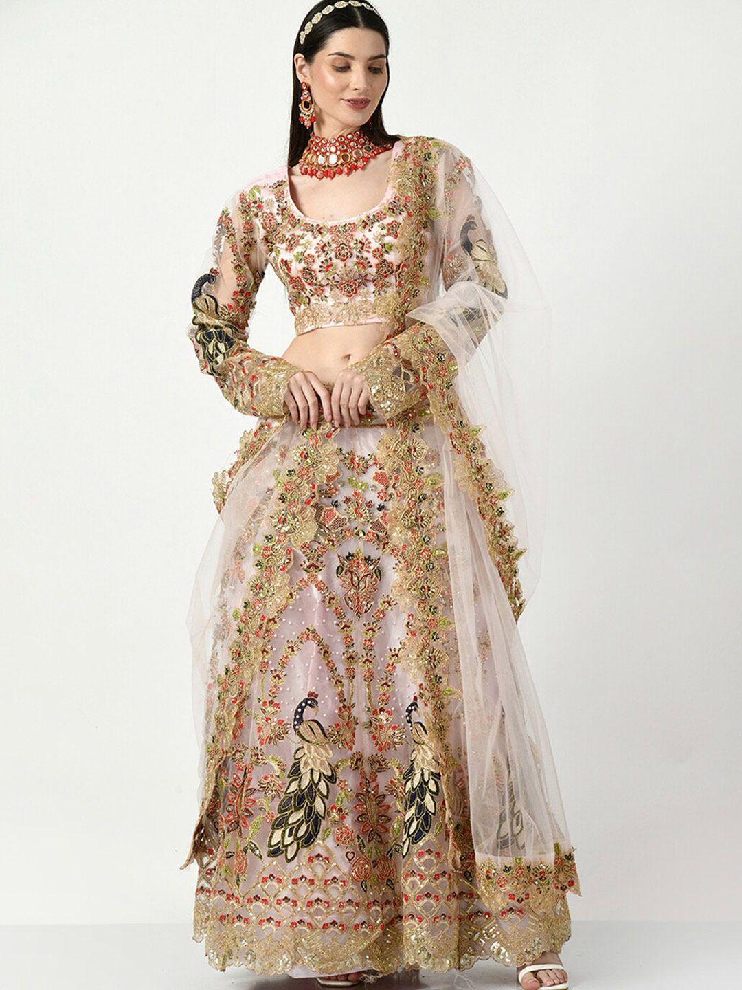 angroop embroidered sequinned semi-stitched lehenga & unstitched blouse with dupatta