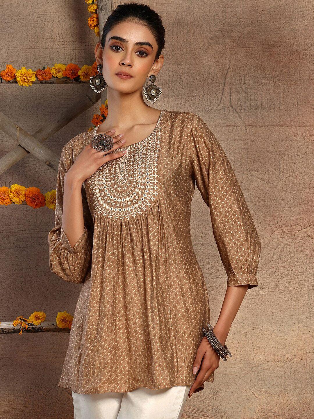 indya ethnic motifs printed mirror work a-line kurti