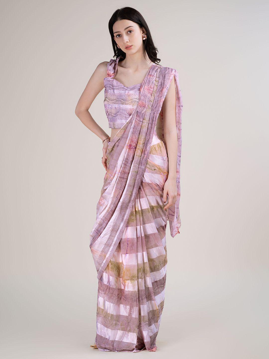 amoha trendz striped satin ready to wear saree