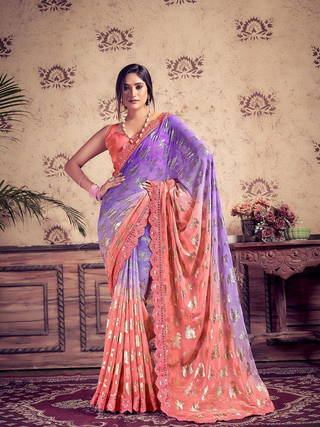 sanskar ethnic motifs printed embellished sequinned pure georgette saree