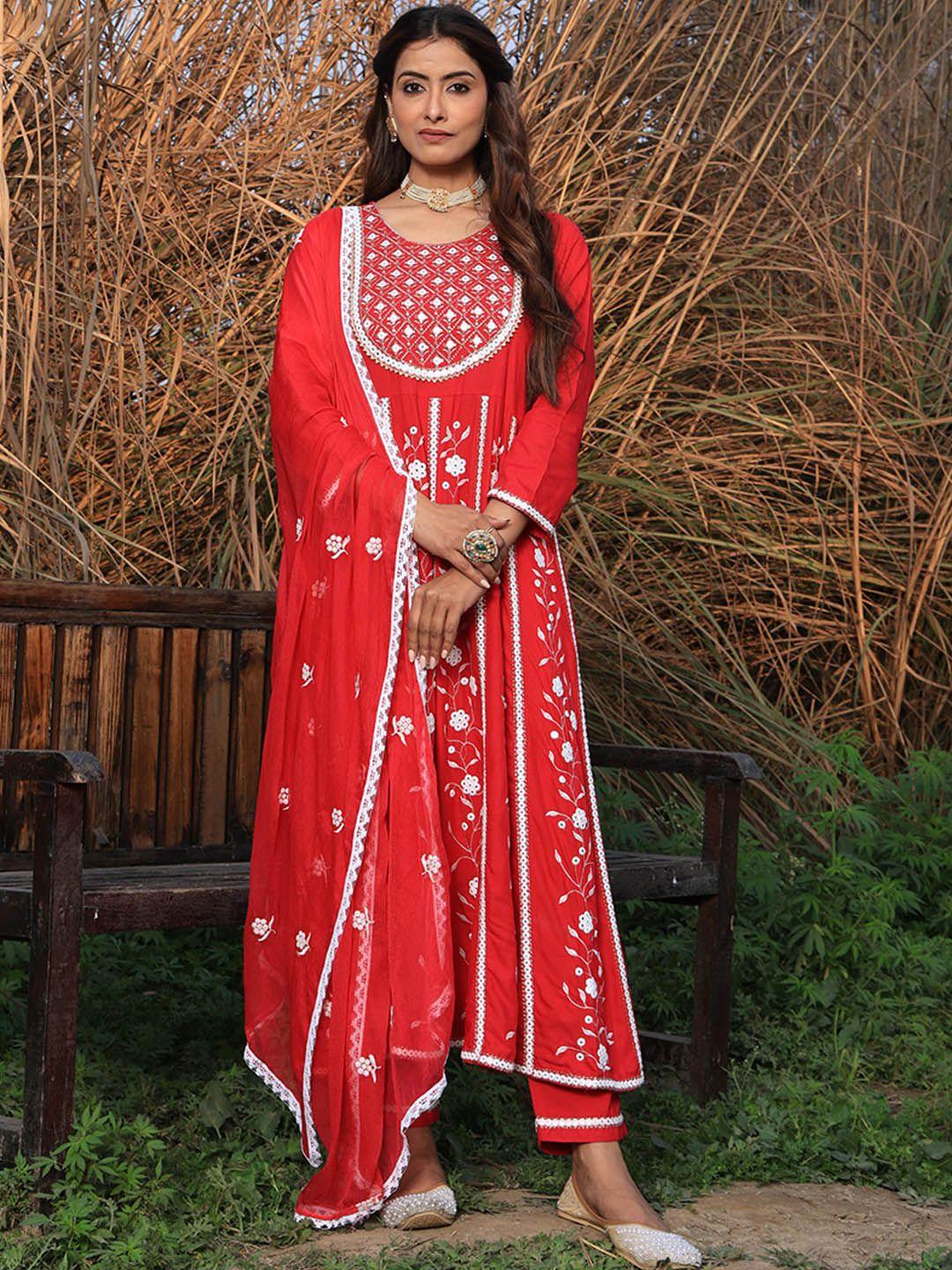 armaan ethnic motifs embroidered mirror work kurta with trousers & dupatta