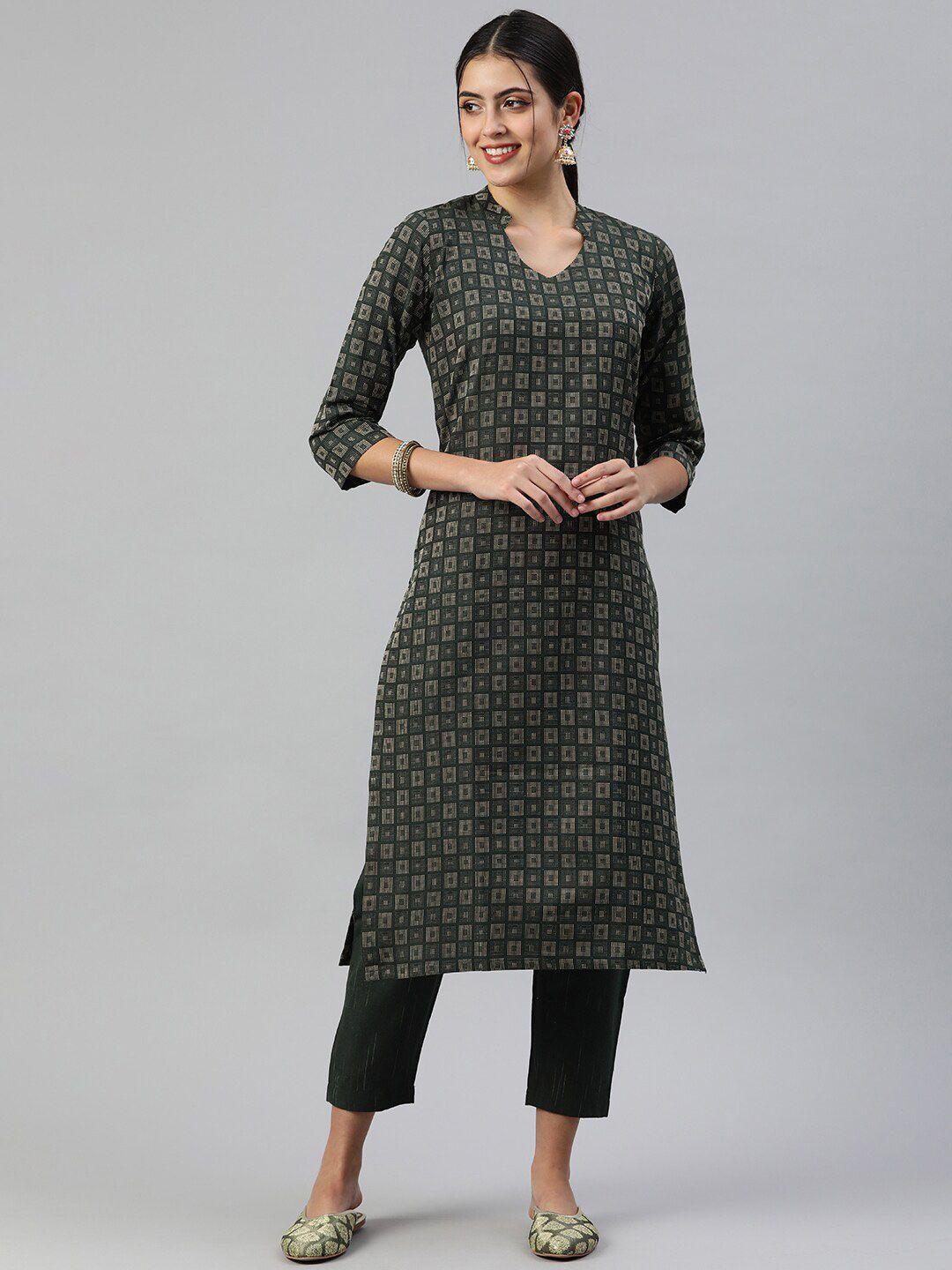 kalini geometric printed mandarin collar kurta with trousers