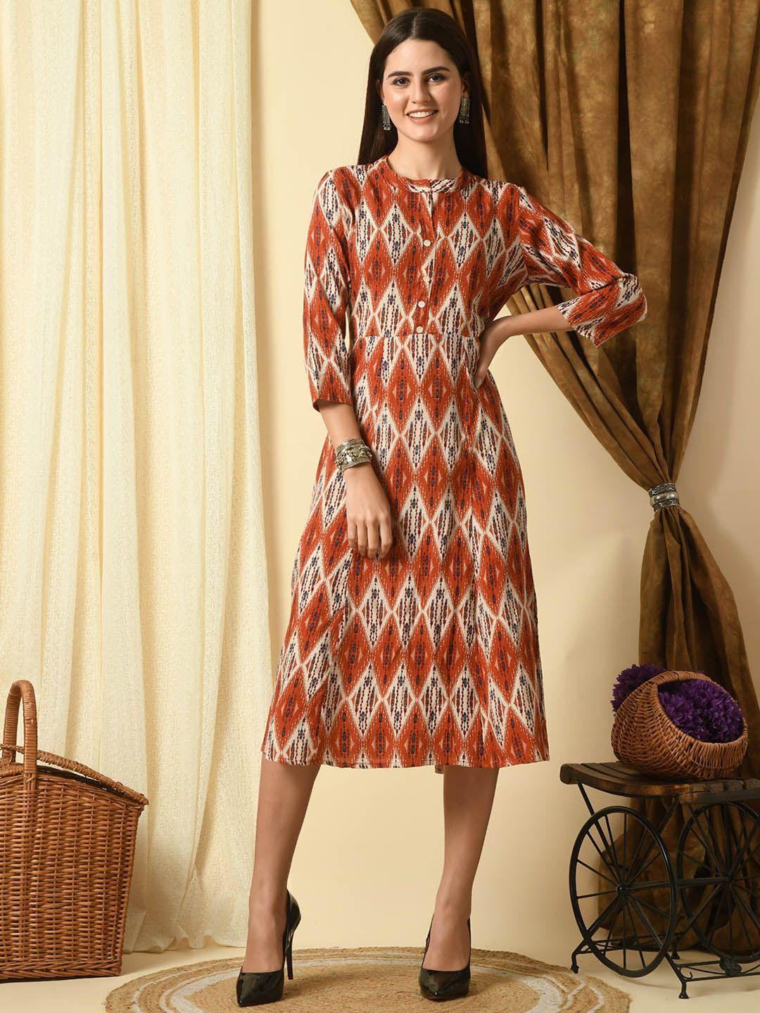 aayumi ethnic motifs printed fit & flare midi ethnic dress