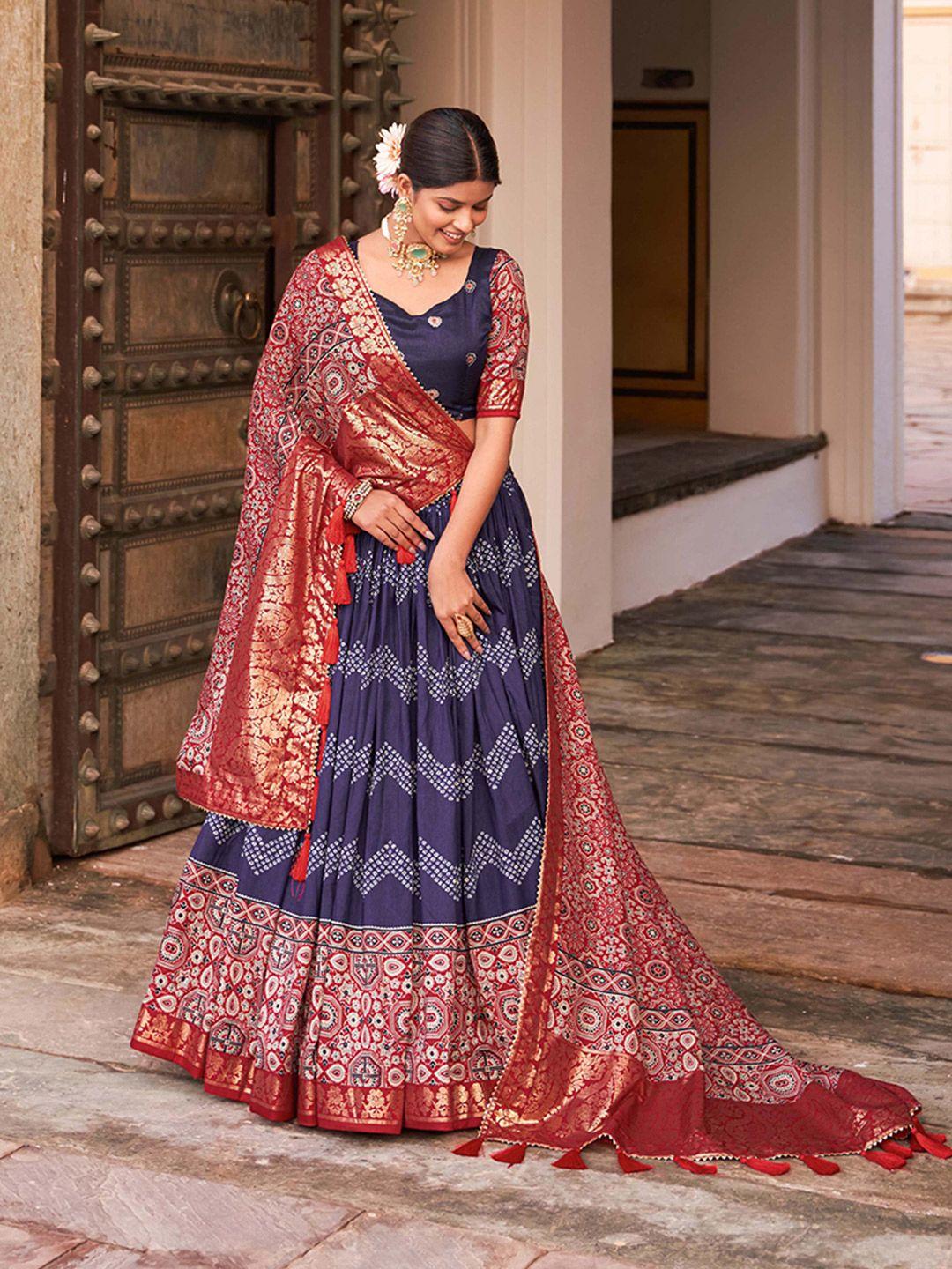 looknbook art printed semi-stitched lehenga & unstitched blouse with dupatta