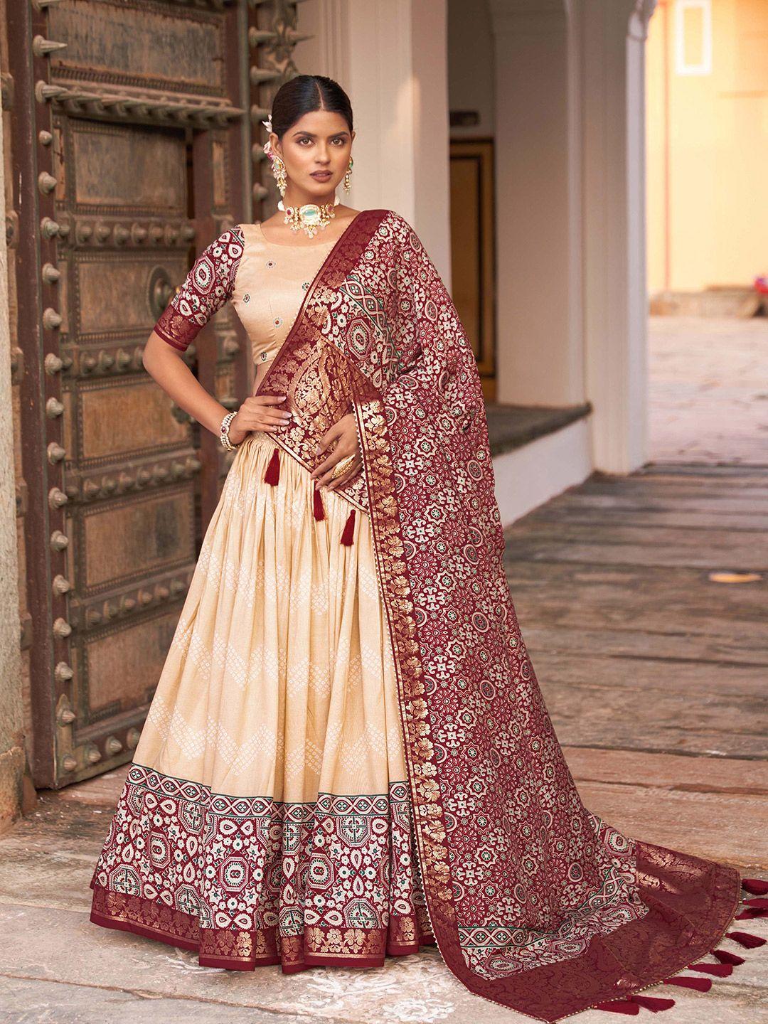 looknbook art ethnic printed semi-stitched lehenga & unstitched blouse with dupatta