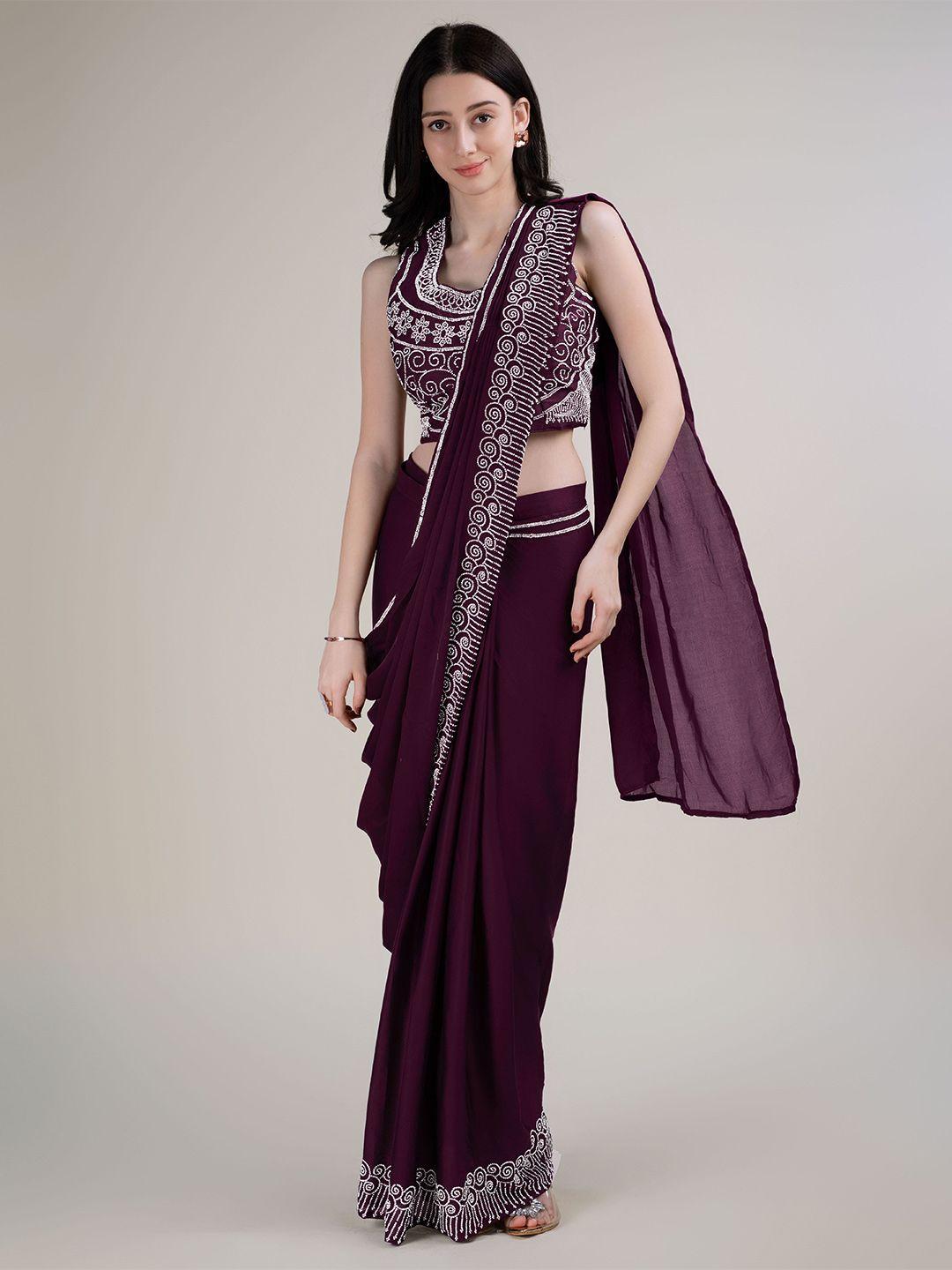 amoha trendz beads and stones satin ready to wear saree