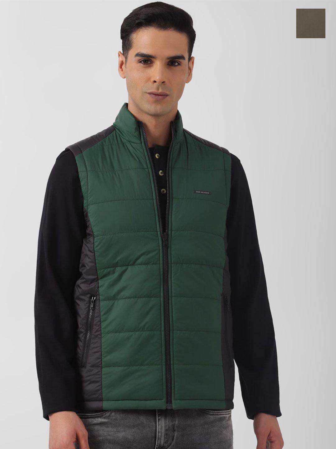 van heusen flex colourblocked mock collar antimicrobial quilted jacket