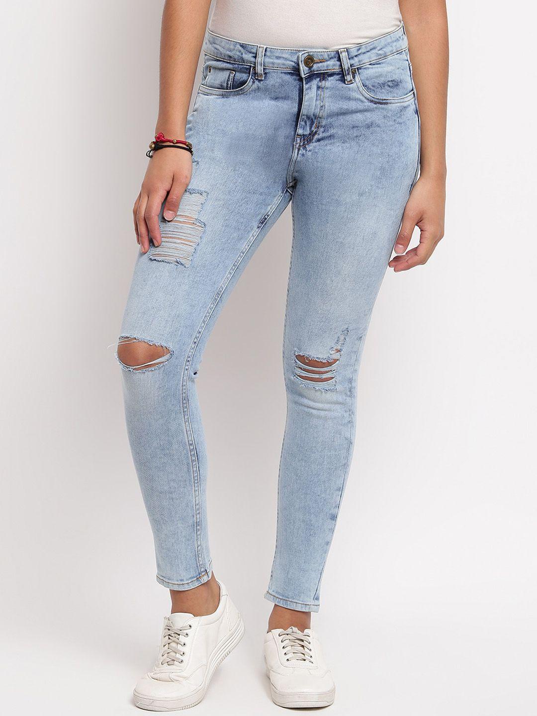 tales & stories women skinny fit slash knee heavy fade cotton jeans