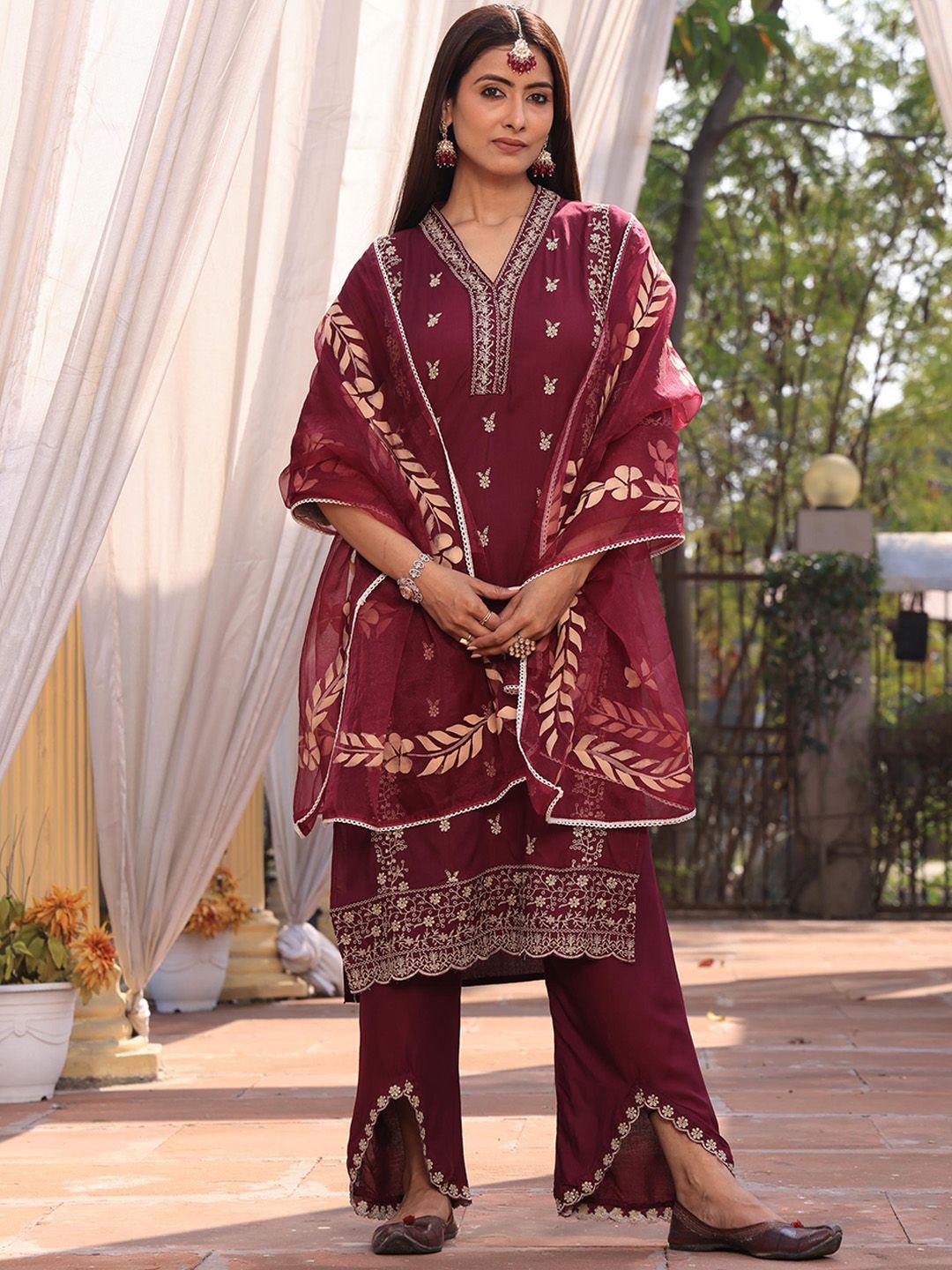 armaan ethnic women ethnic motifs embroidered kurta with palazzos & dupatta