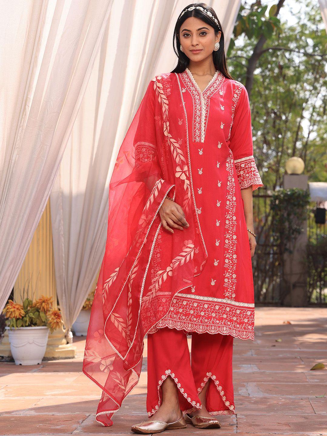 armaan ethnic women ethnic motifs embroidered kurta with palazzos & dupatta