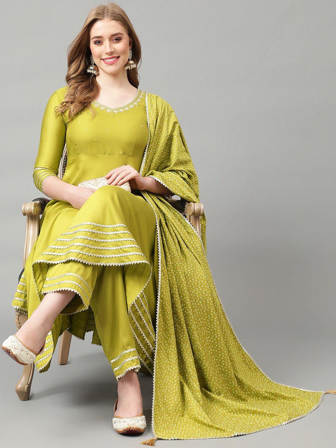 khushal k women regular gotta patti kurta with trousers & with dupatta