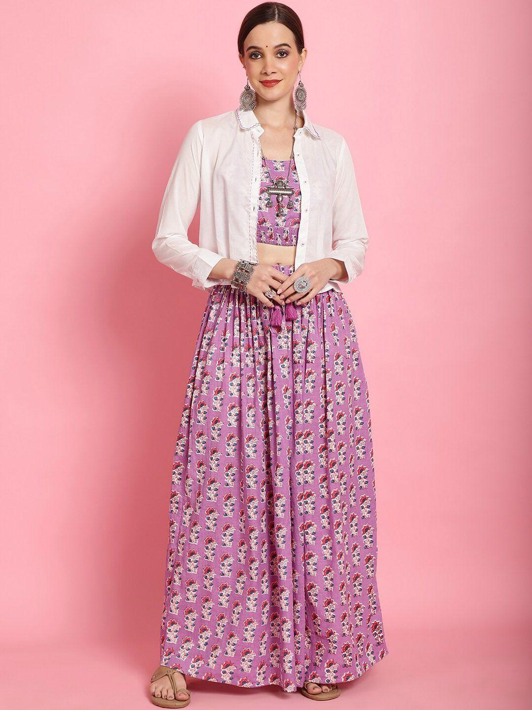 prakrti printed pure cotton top & skirt with shirt