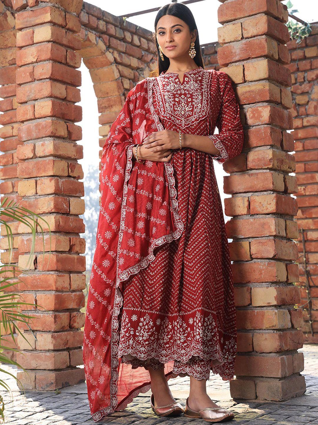 armaan ethnic embroidered empire thread work anarkali kurta with trousers & dupatta