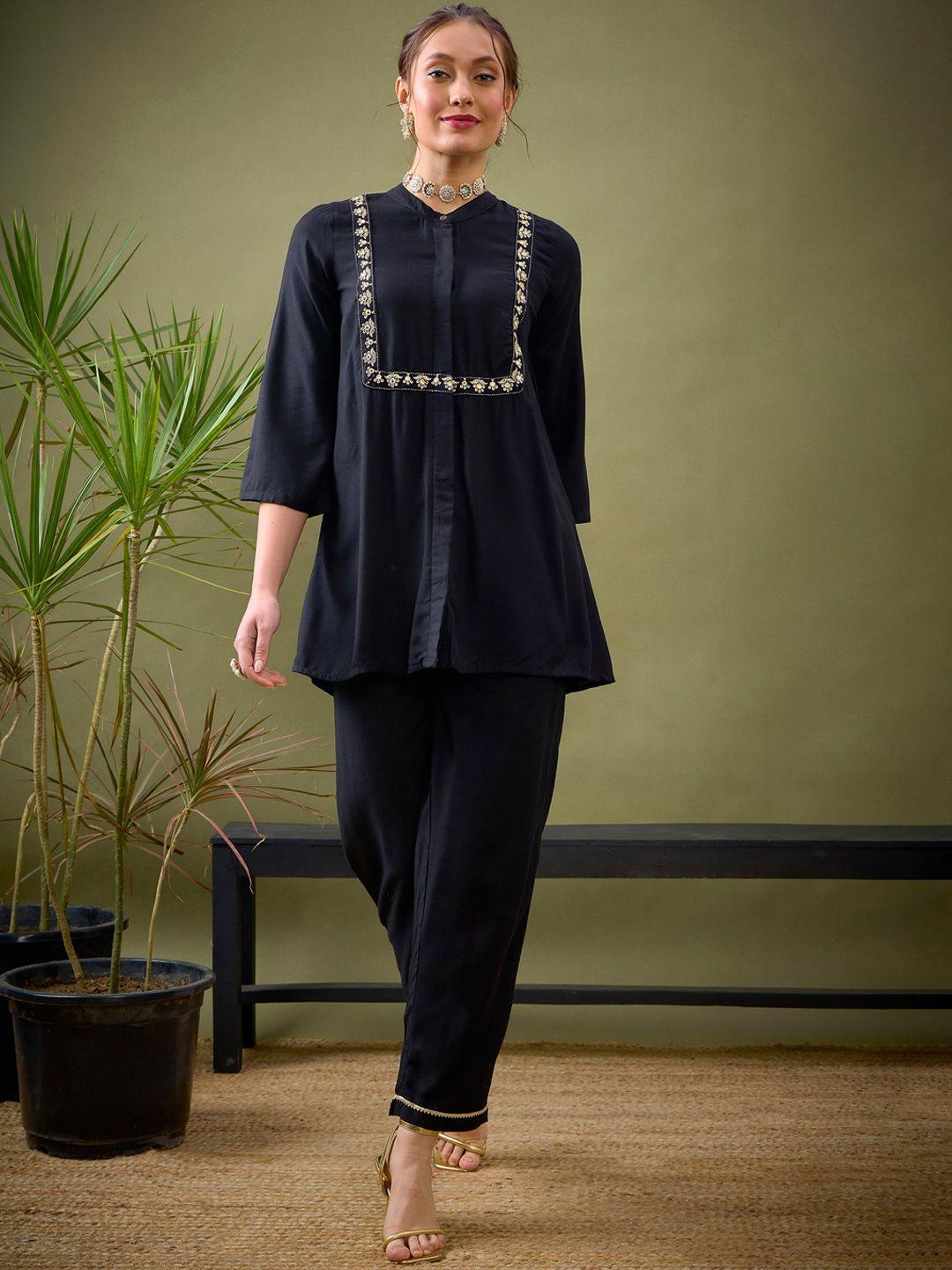 shae by sassafras black embroidered shirt with palazzos co-ords