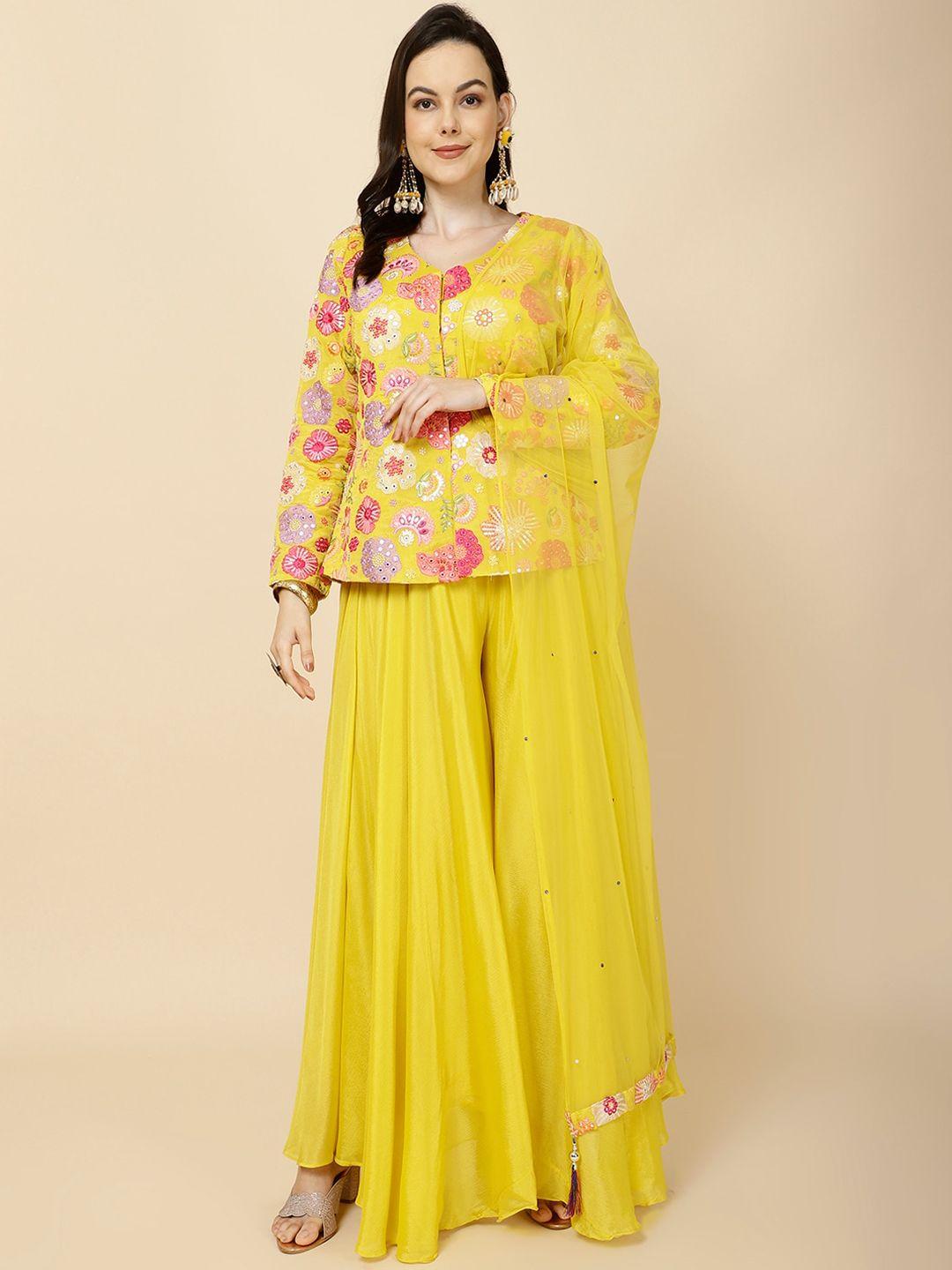 meena bazaar floral embroidered v-neck co-ord set