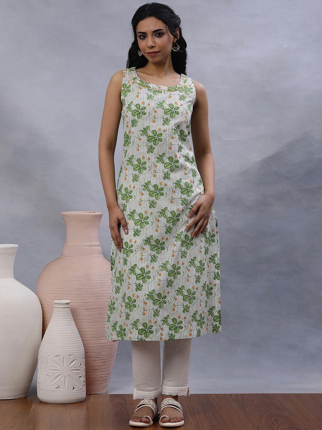 w floral printed thread work pure cotton straight kurta