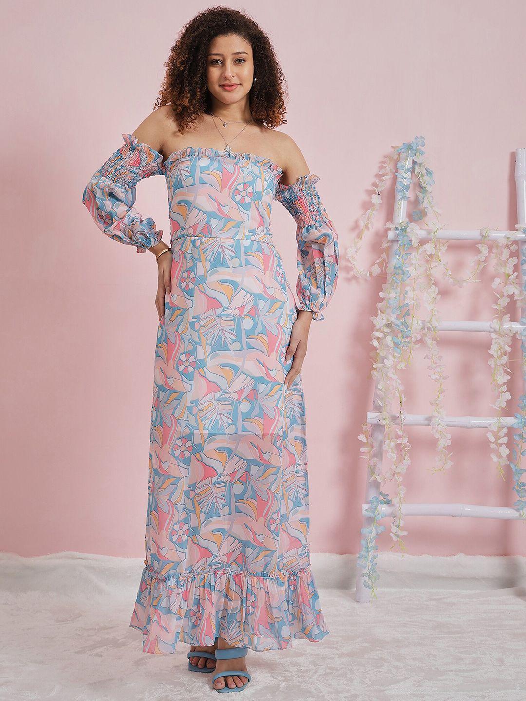 athena floral printed off-shoulder bell sleeve maxi dress