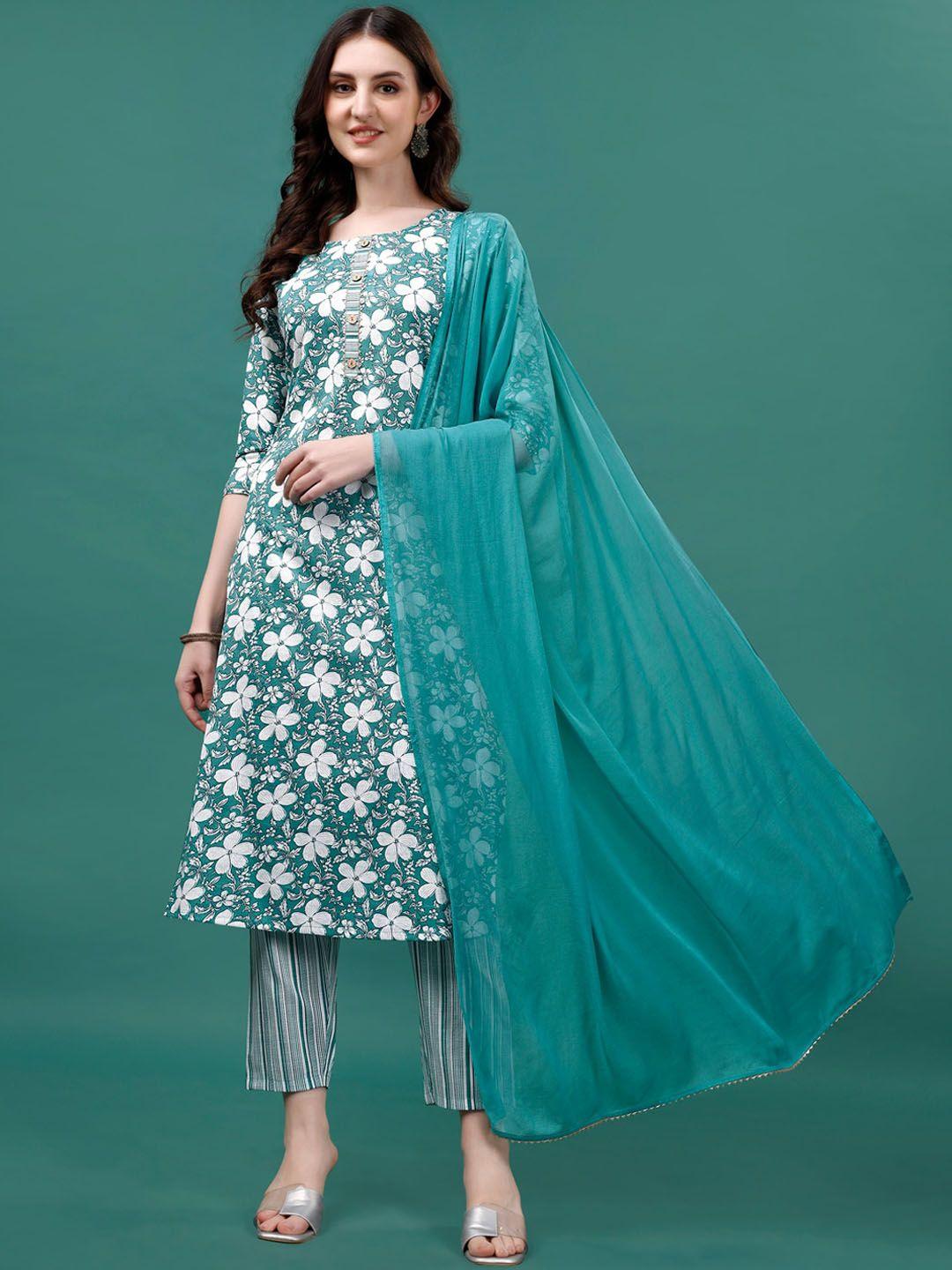 kalini floral printed regular straight kurta with trousers & dupatta