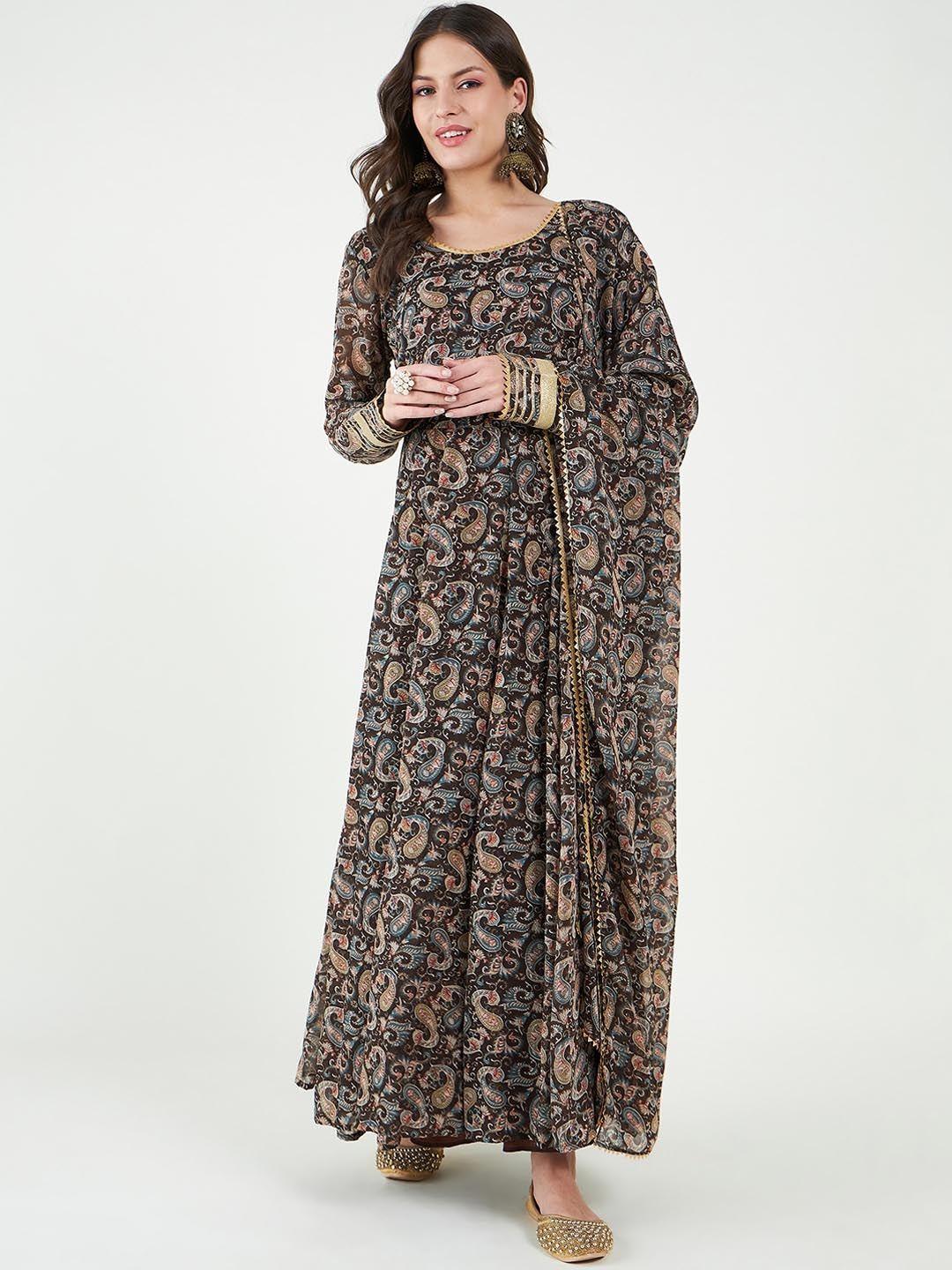 bitterlime paisley printed gotta patti anarkali kurta with dupatta