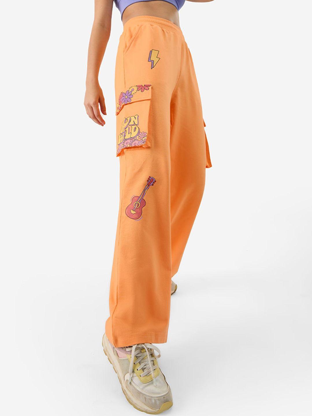 the souled store women graphic printed flared-fit track pants