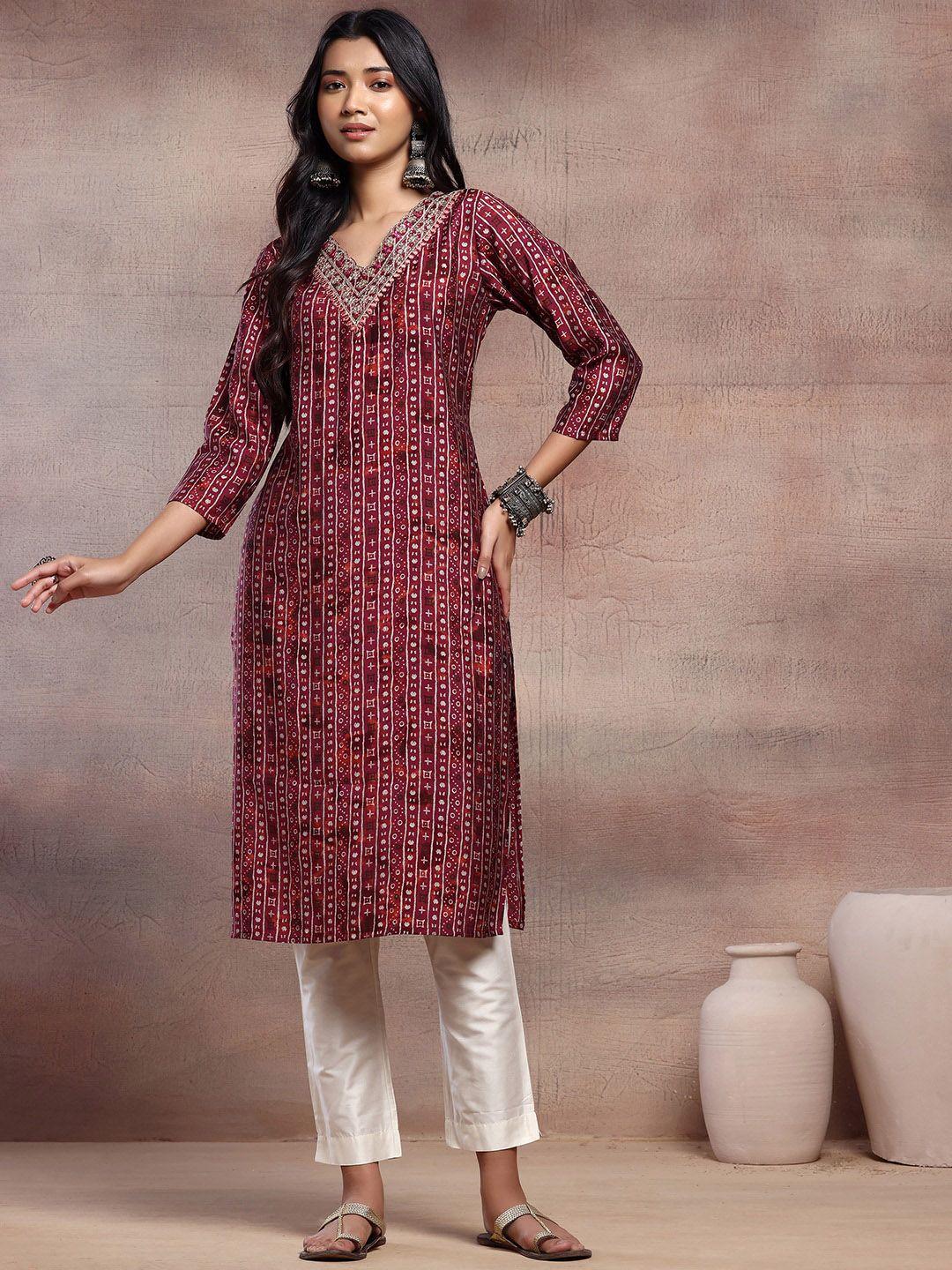 indya geometric print straight kurta