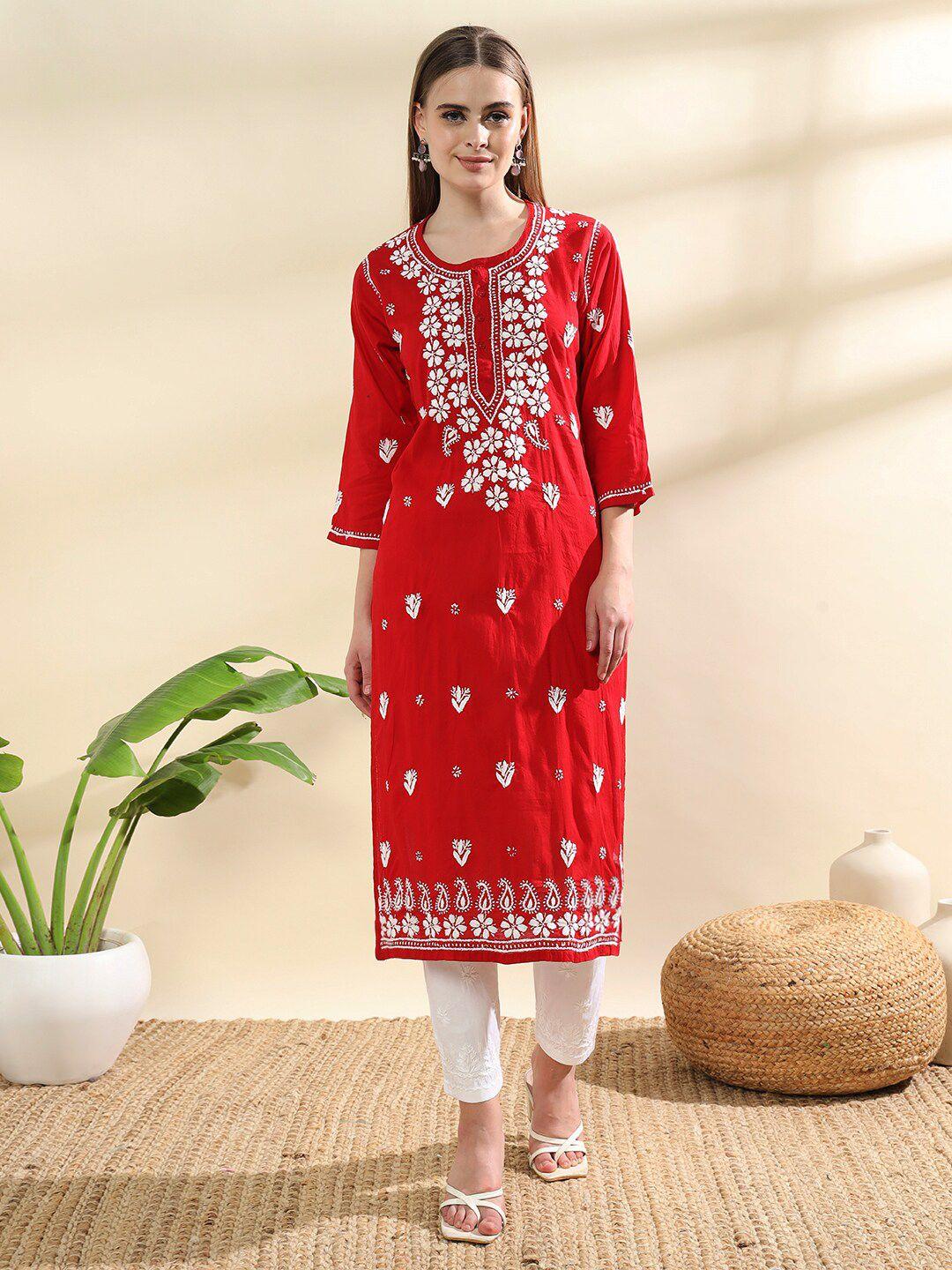 ethnava floral embroidered pure cotton chikankari kurta