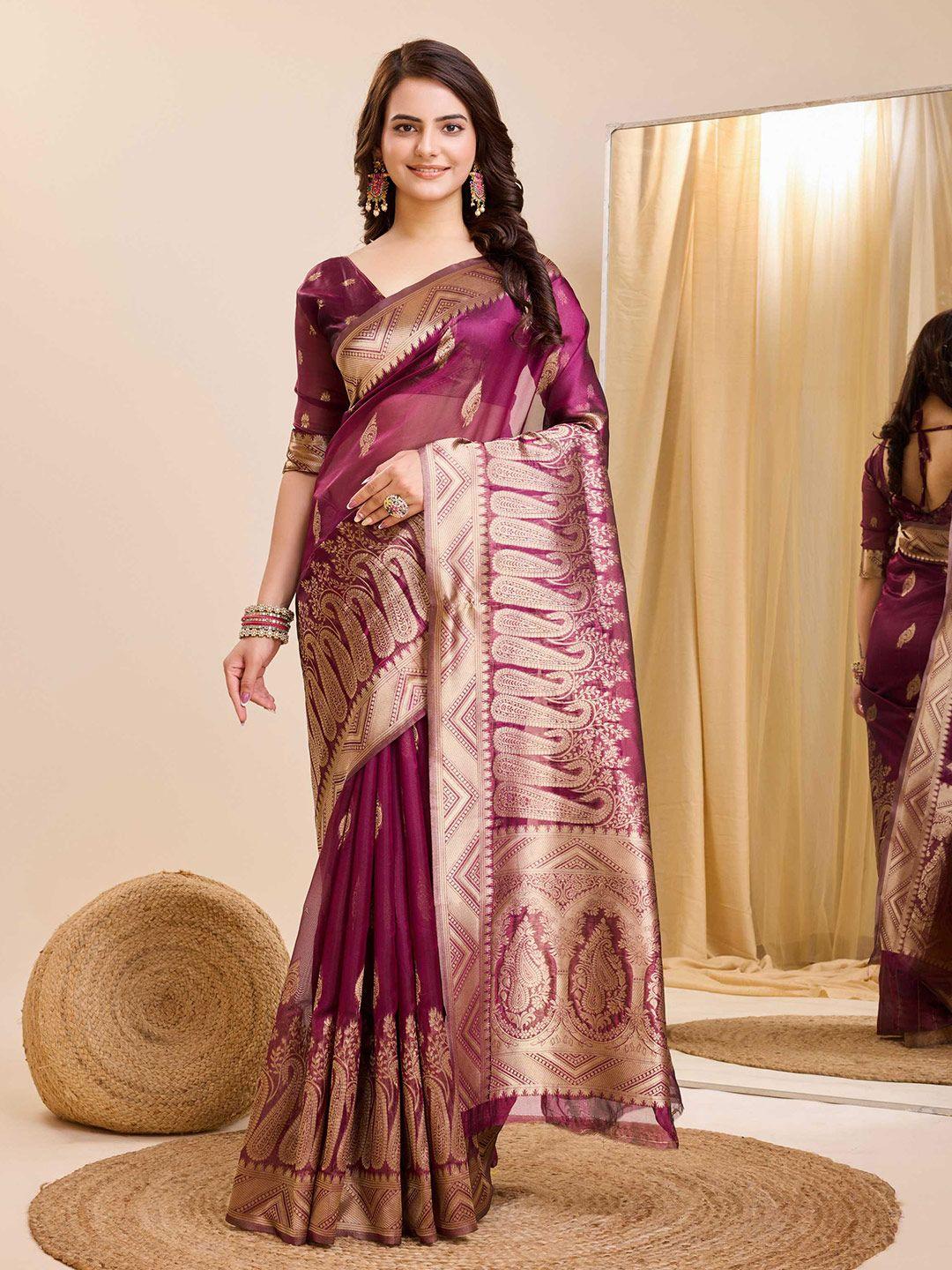 vairagee ethnic motifs woven design zari organza banarasi saree