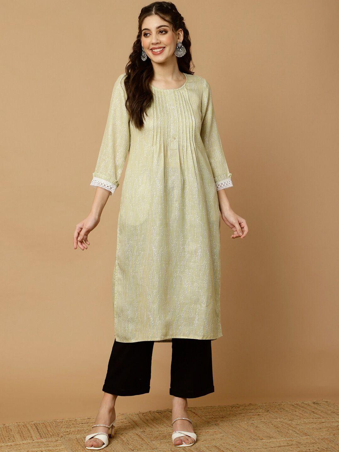 jaipur kurti floral printed pleated detail straight kurta