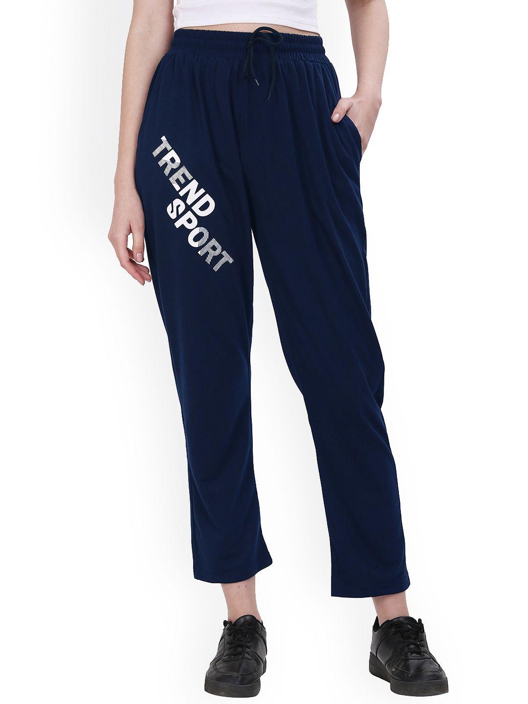 fashionable women typography printed mid-rise cotton regular track pants