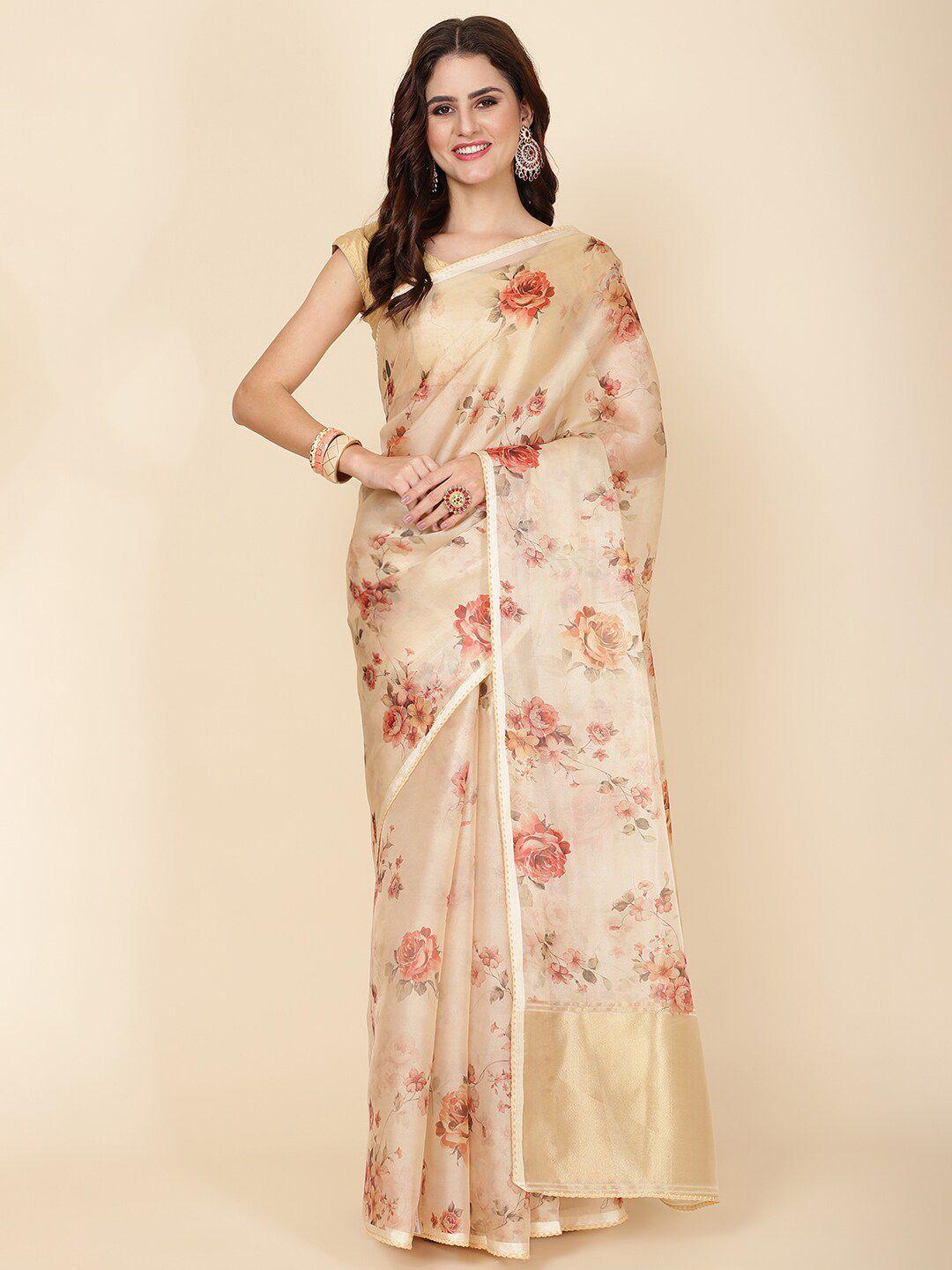 meena bazaar floral organza saree