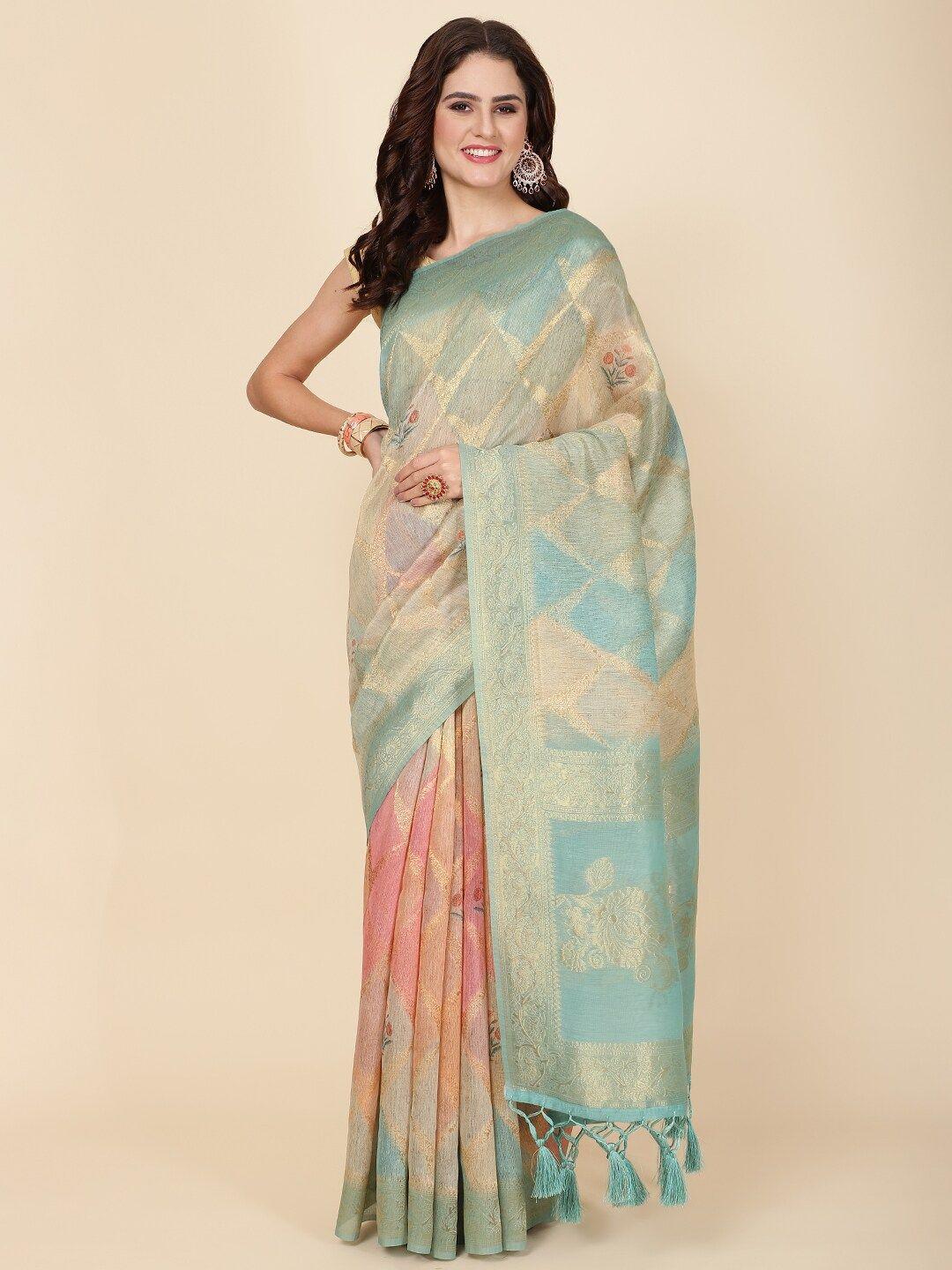 meena bazaar ethnic motifs woven design zari saree