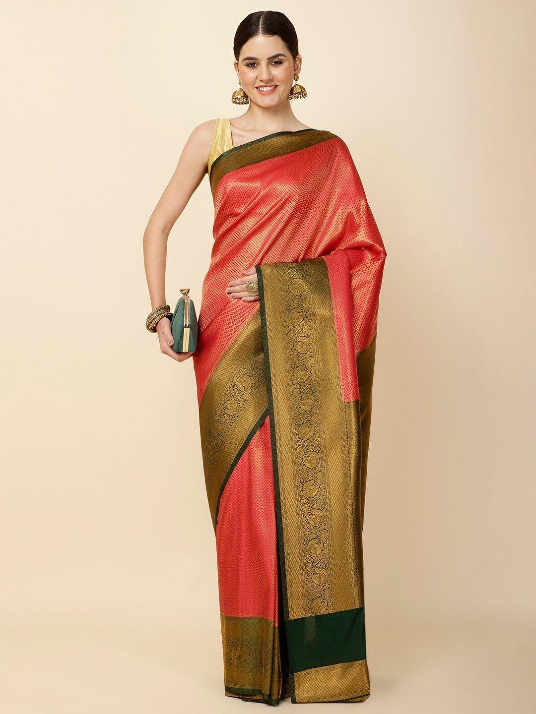 meena bazaar geometric woven design zari saree