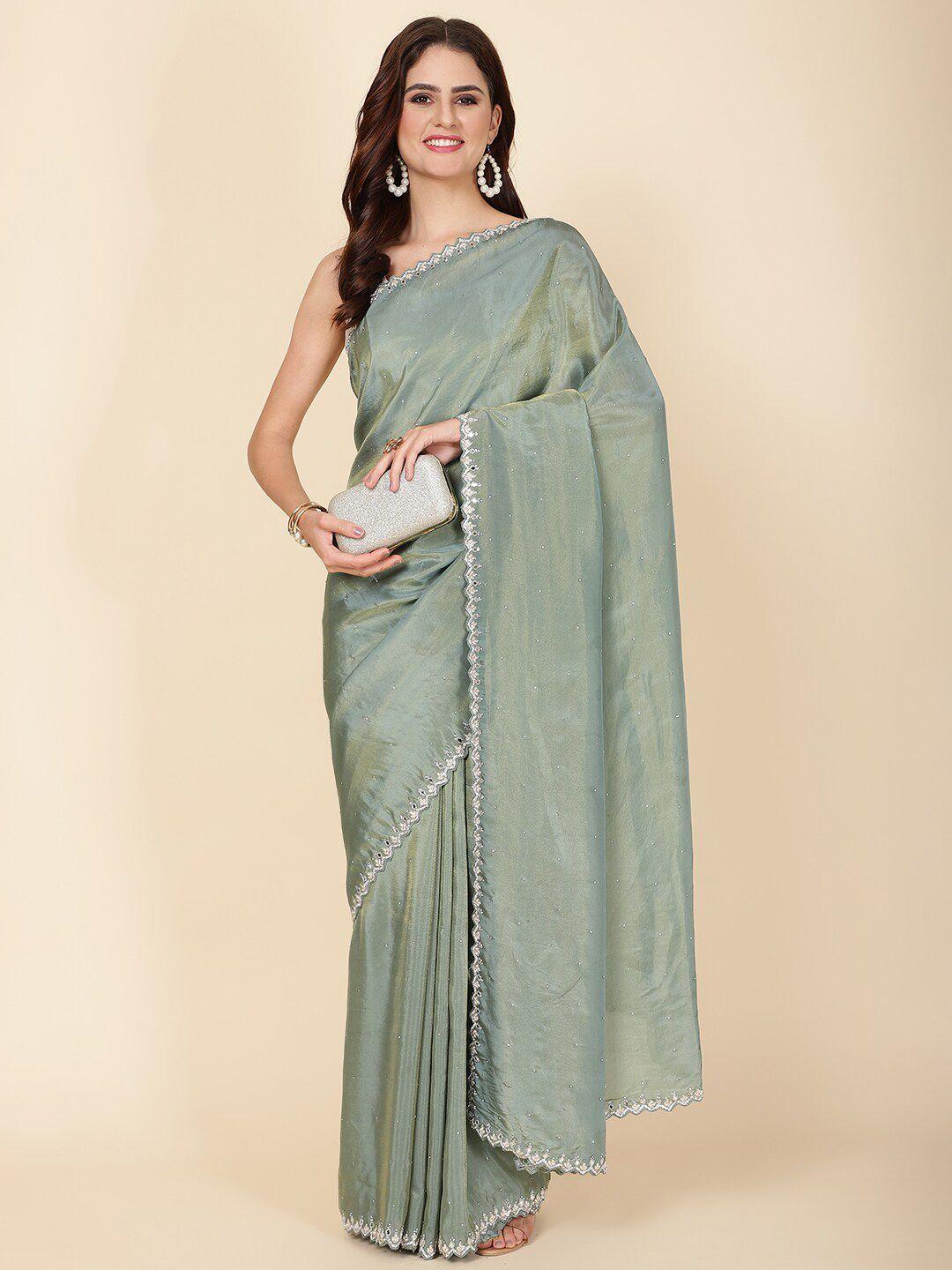 meena bazaar beads and stones embellished tissue saree