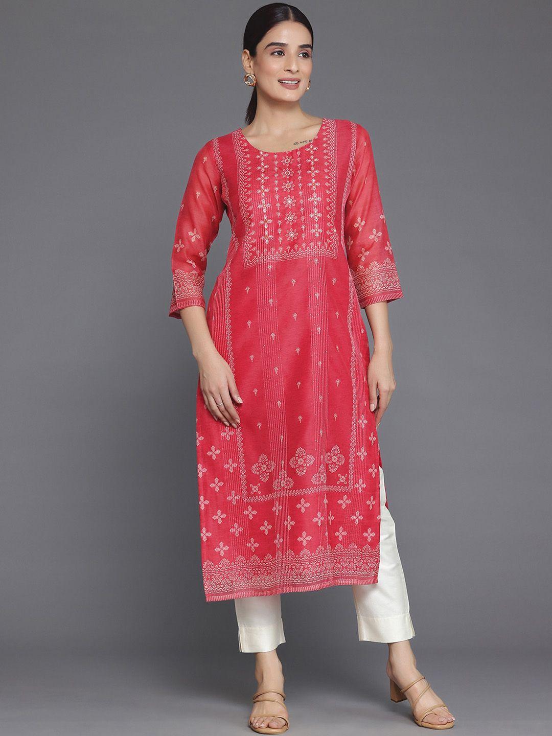 libas ethnic motifs printed mirror work chanderi silk kurta