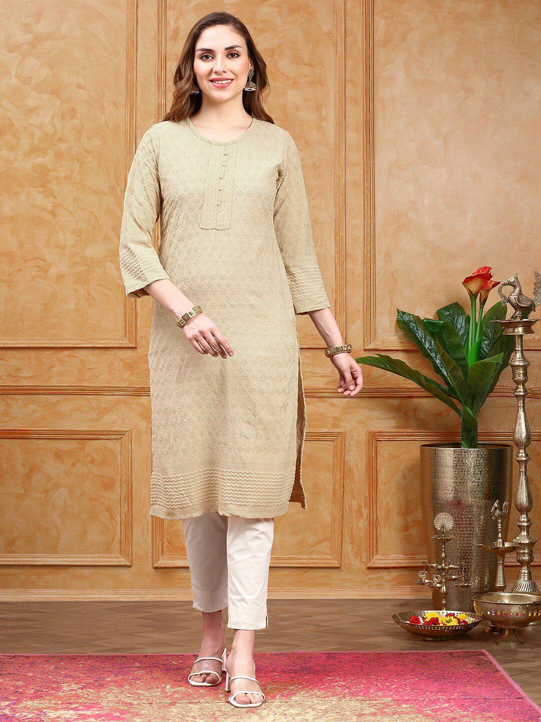 ishin floral embroidered thread work straight kurta