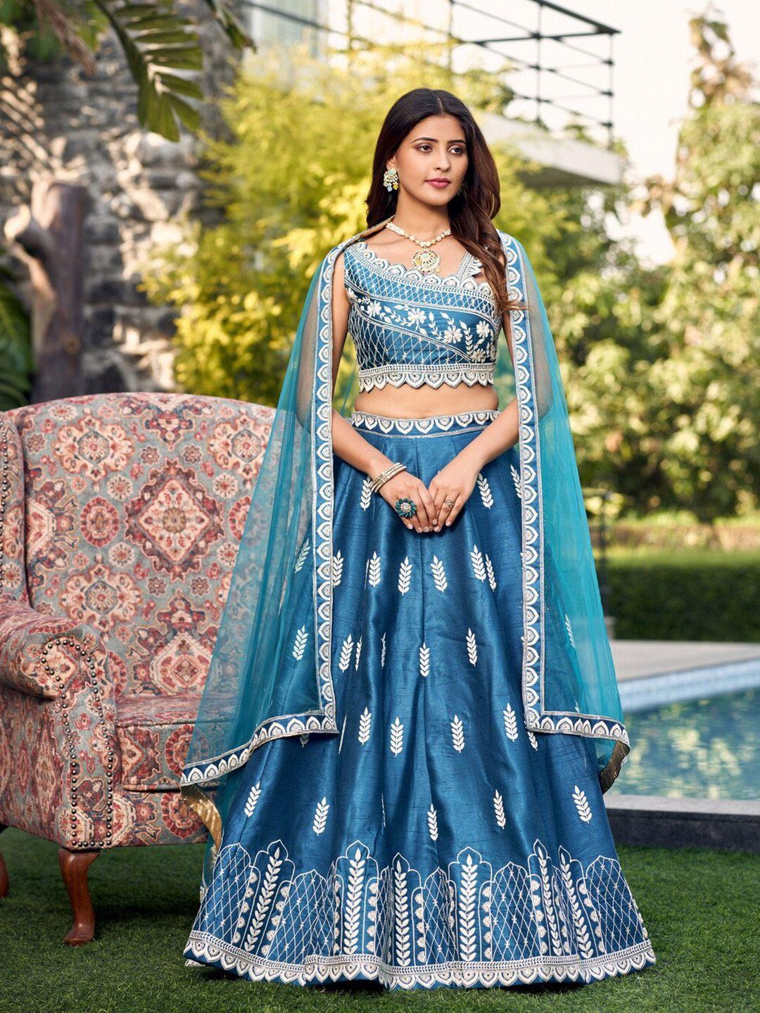 flaher embroidered thread work ready to wear lehenga & blouse with dupatta