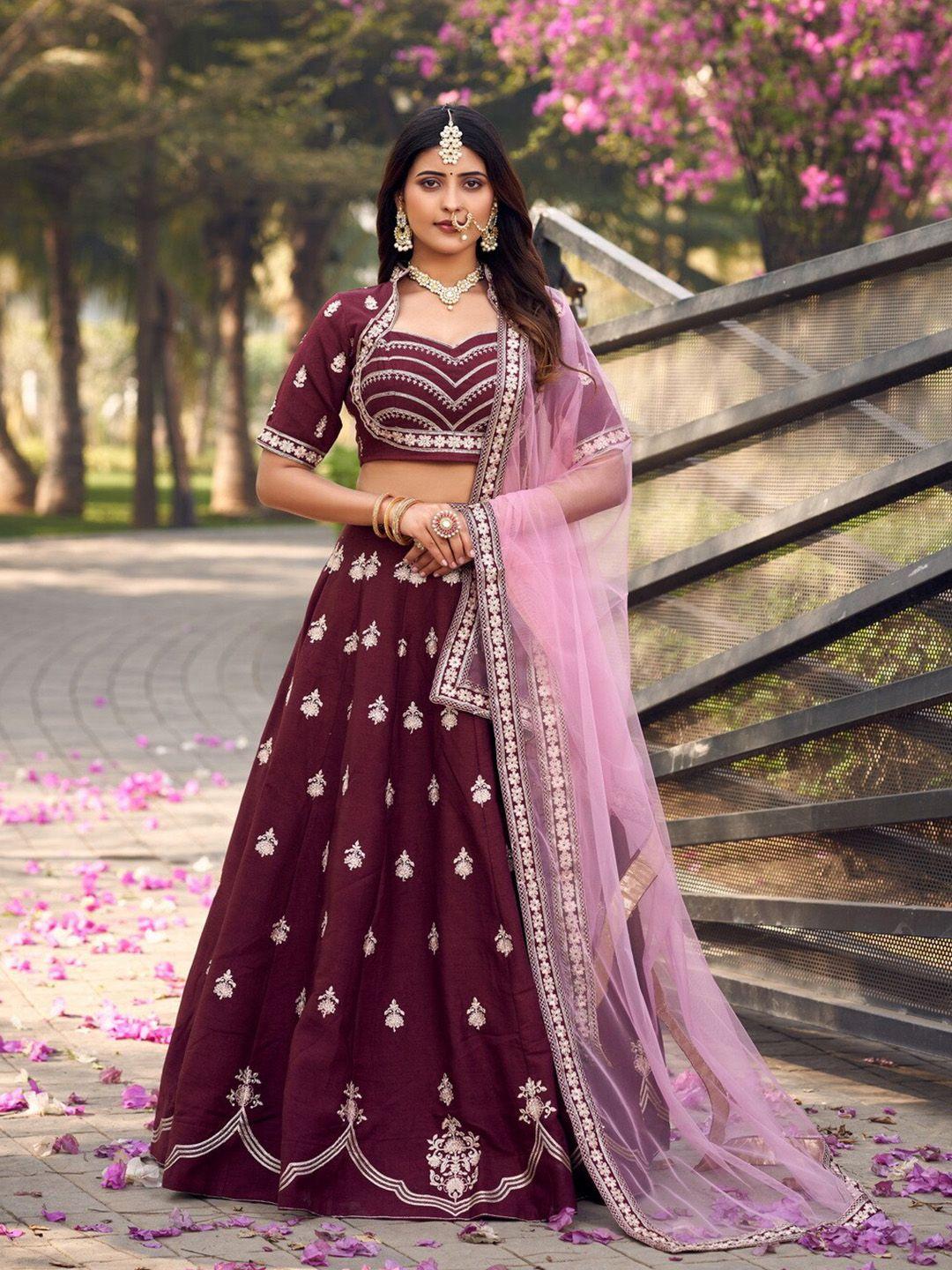 flaher embroidered thread work ready to wear lehenga & blouse with dupatta