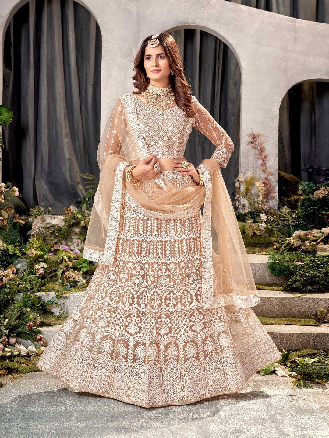 panzora embroidered thread work semi-stitched lehenga & blouse with dupatta