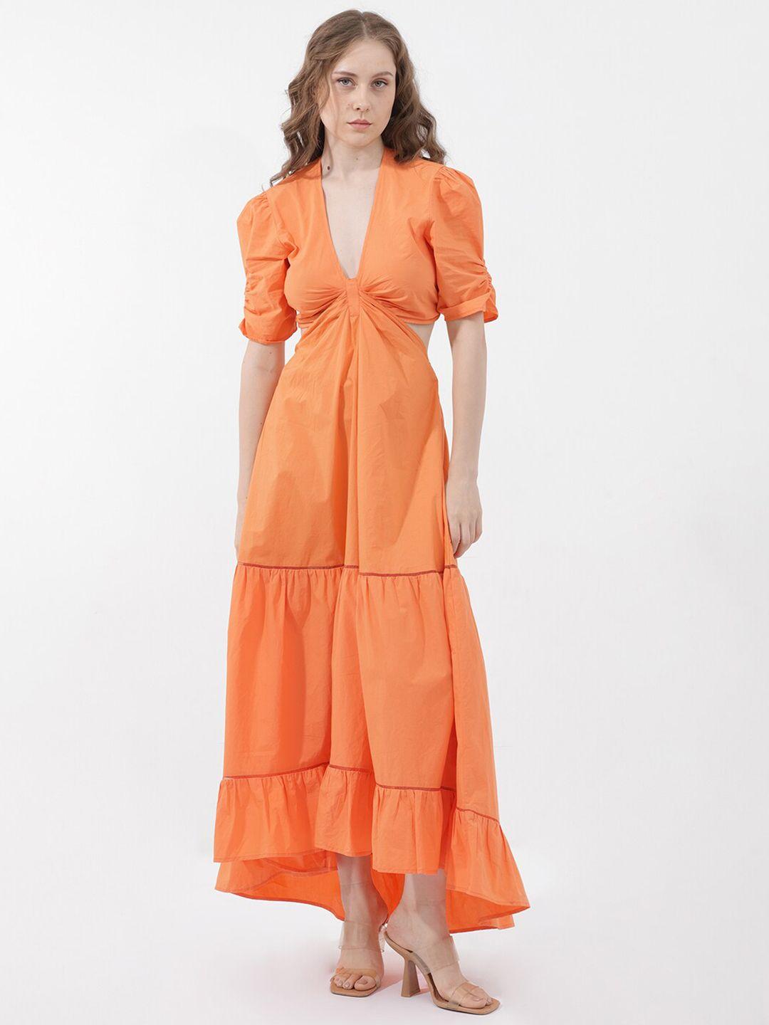 rareism v-neck cotton maxi dress