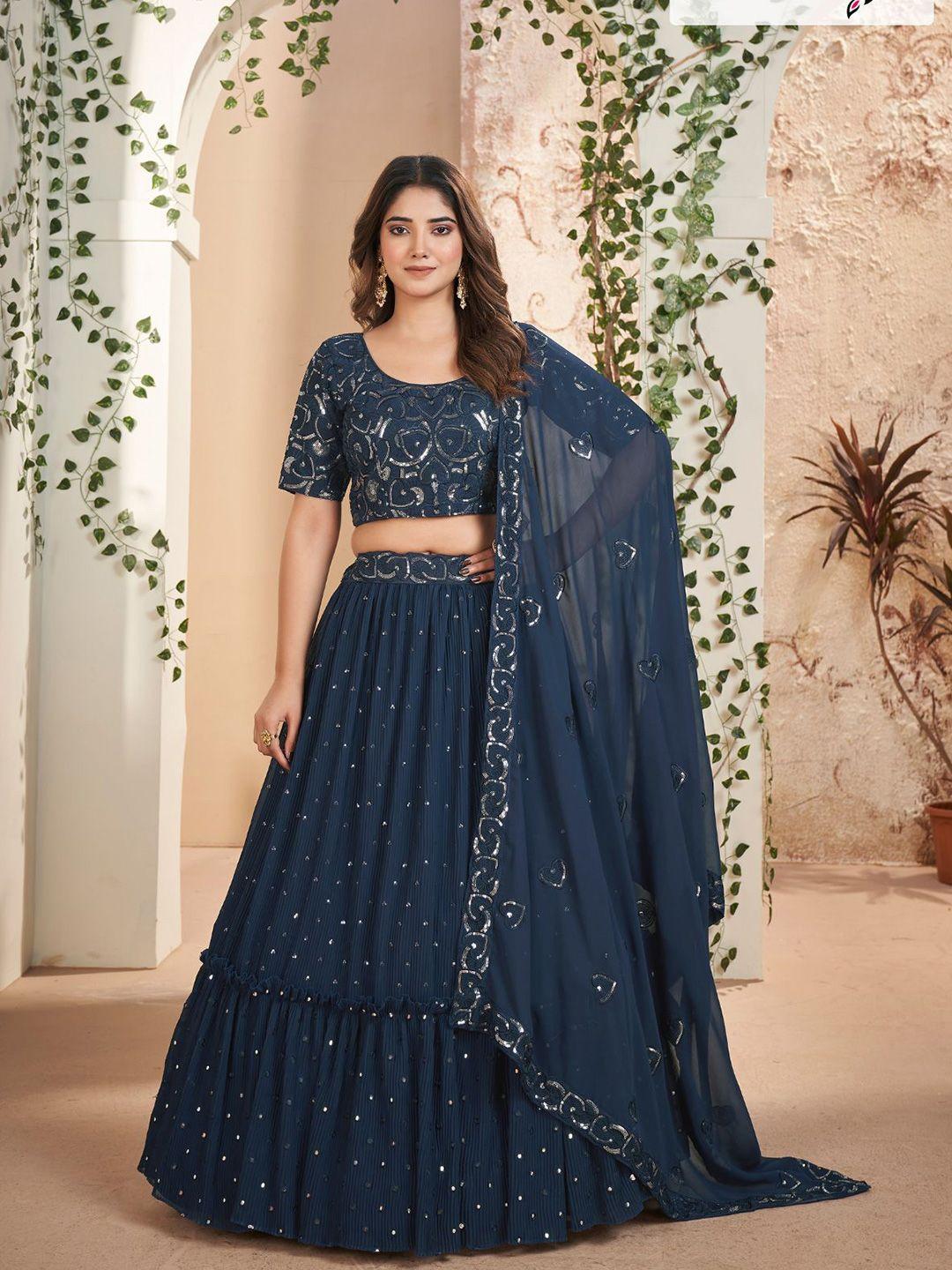 odette embroidered sequinned semi-stitched lehenga & blouse with dupatta