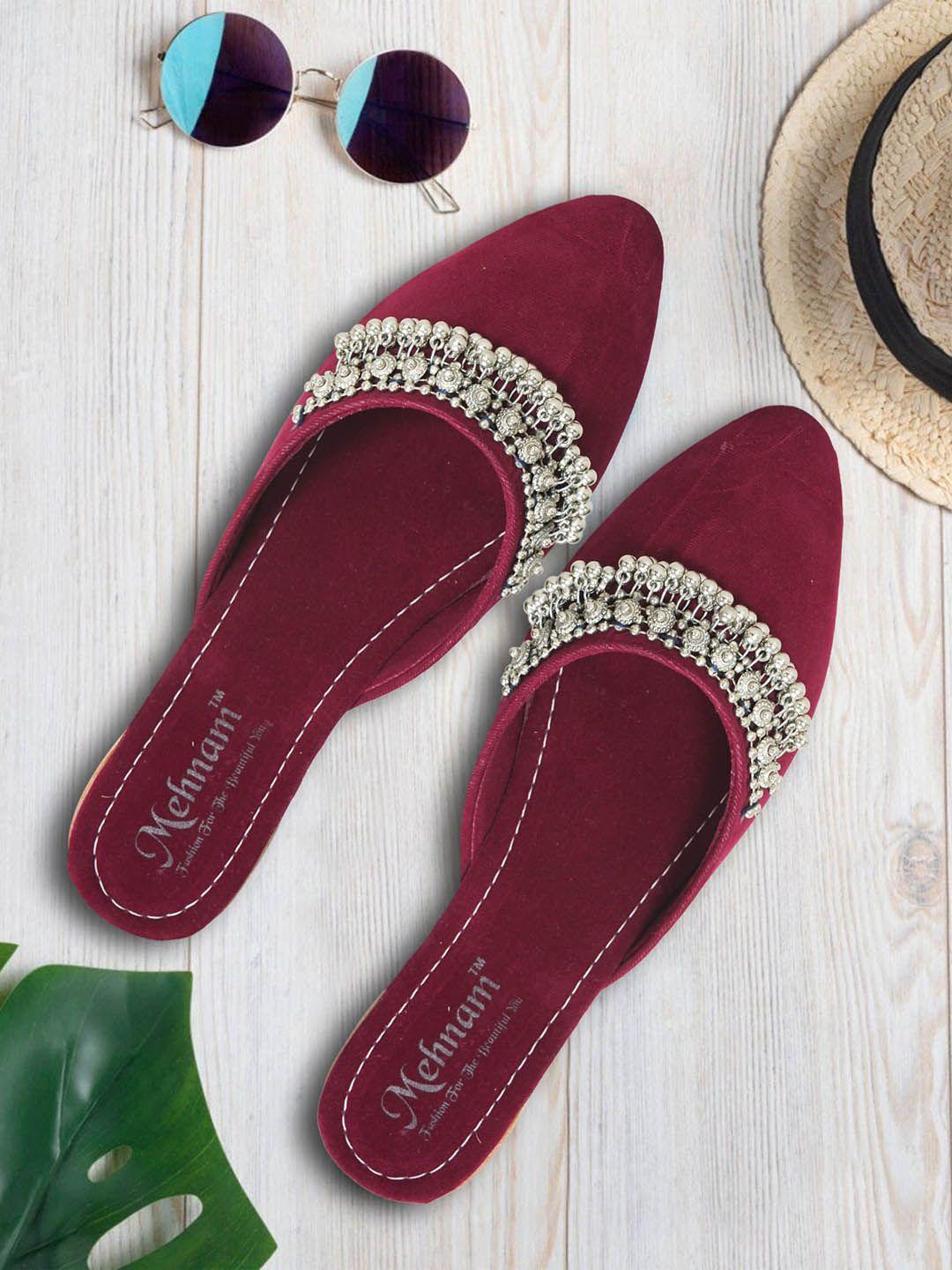 mehnam pointed toe embellished mules